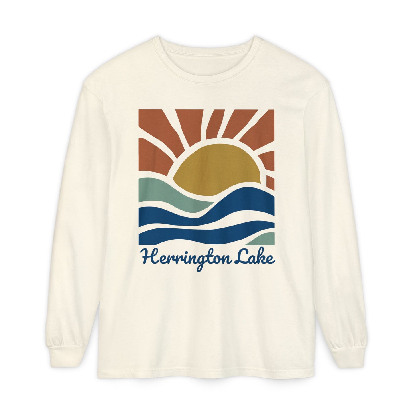 "Sunrise Serenity" Herrington Lake Garment-Dyed Premium Comfort Colors™ Long Sleeve T-Shirt