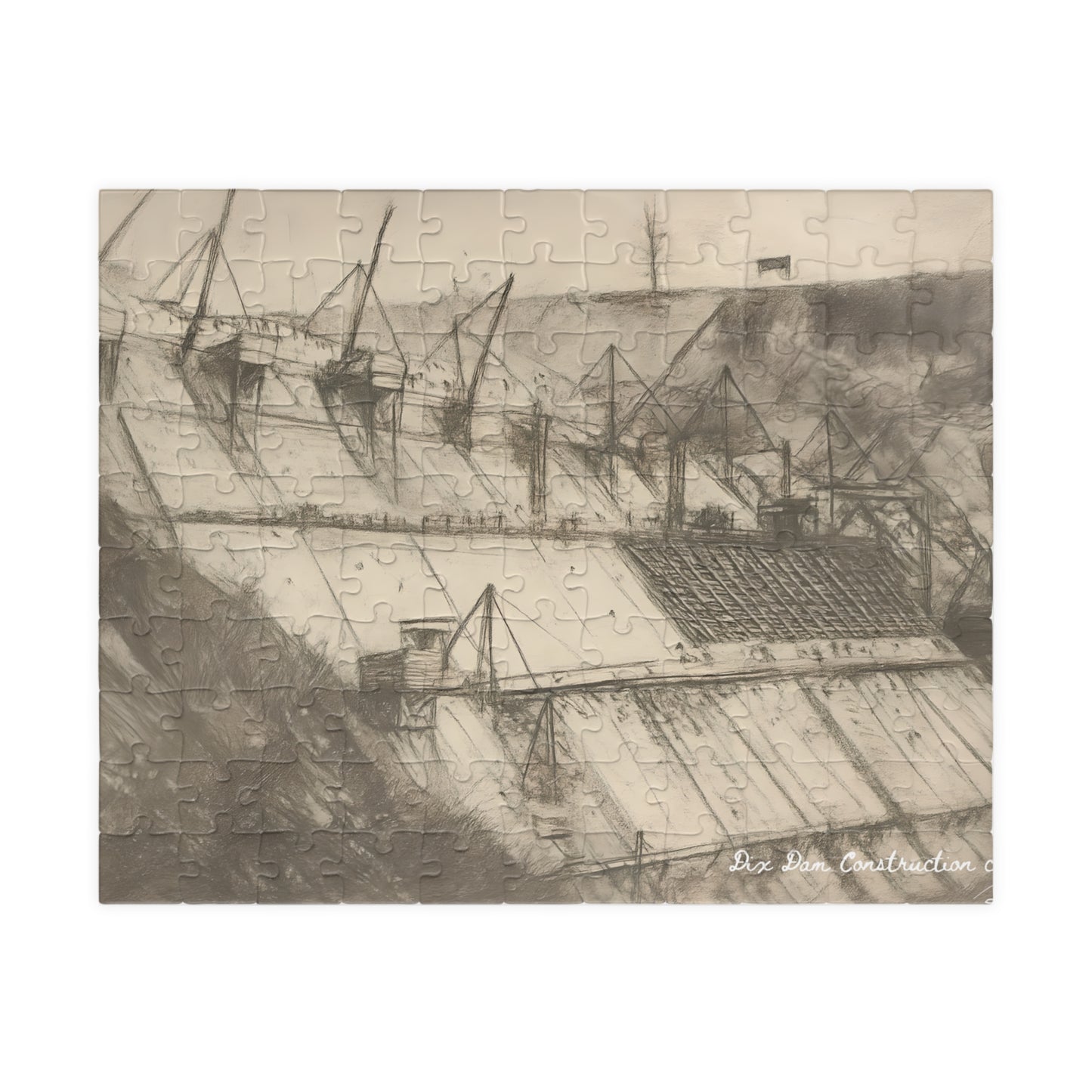 Dix Dam Under Construction in Pencil Jigsaw Puzzle (110, 252, 500 & 1000 pieces)
