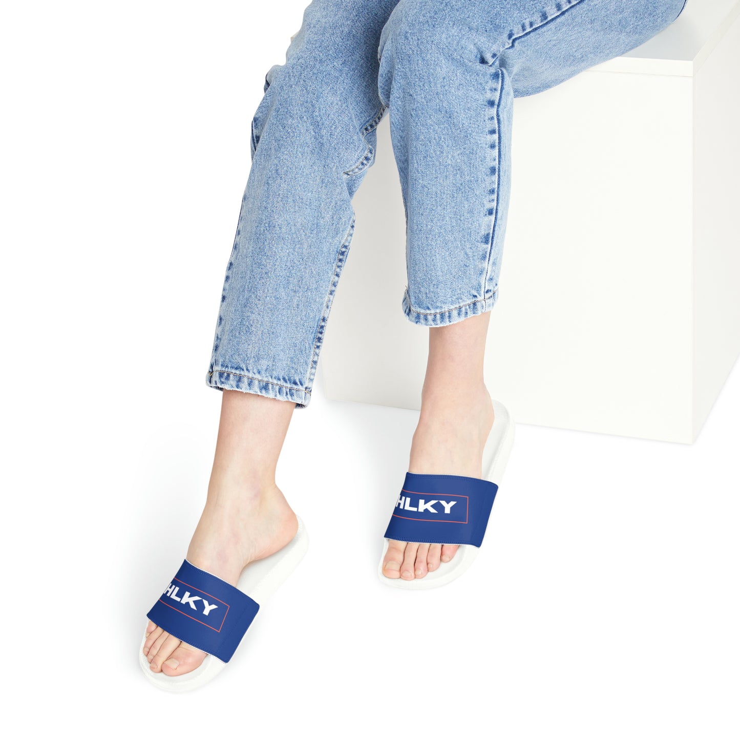 Women's HLKY Logo Slide Sandals, Dark Blue