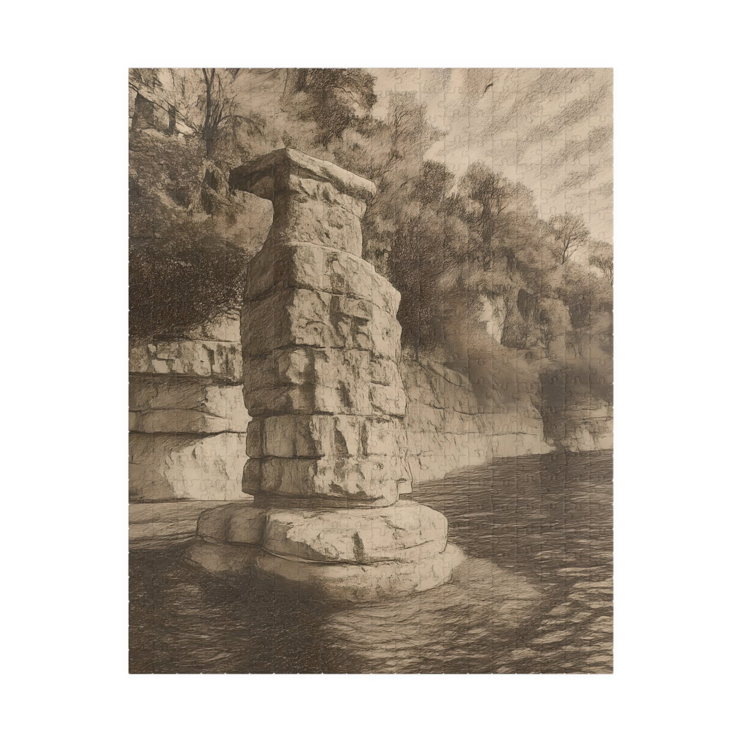 Chimney Rock in Pencil Jigsaw Puzzle (110, 252, 500 & 1000 pieces)