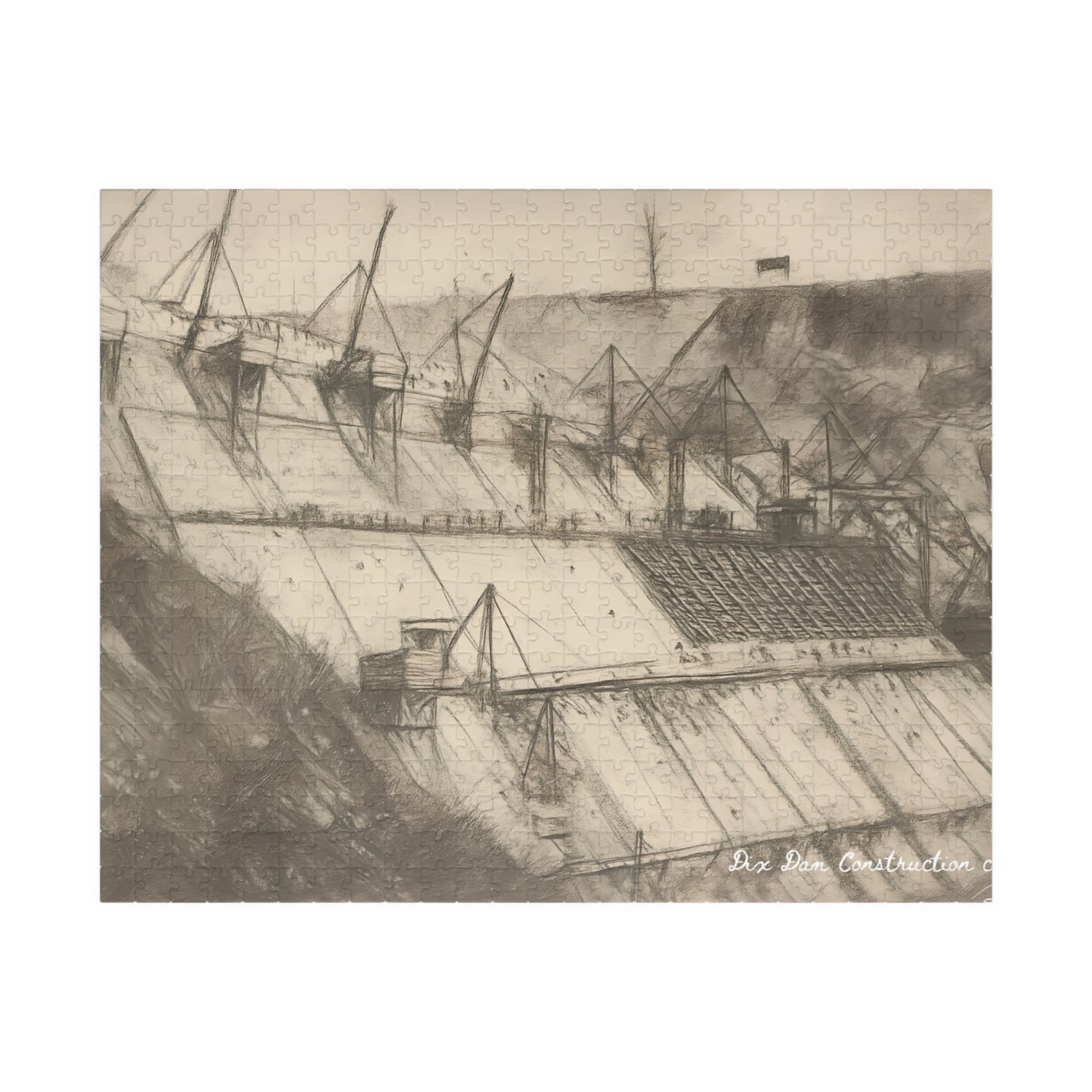 Dix Dam Under Construction in Pencil Jigsaw Puzzle (110, 252, 500 & 1000 pieces)