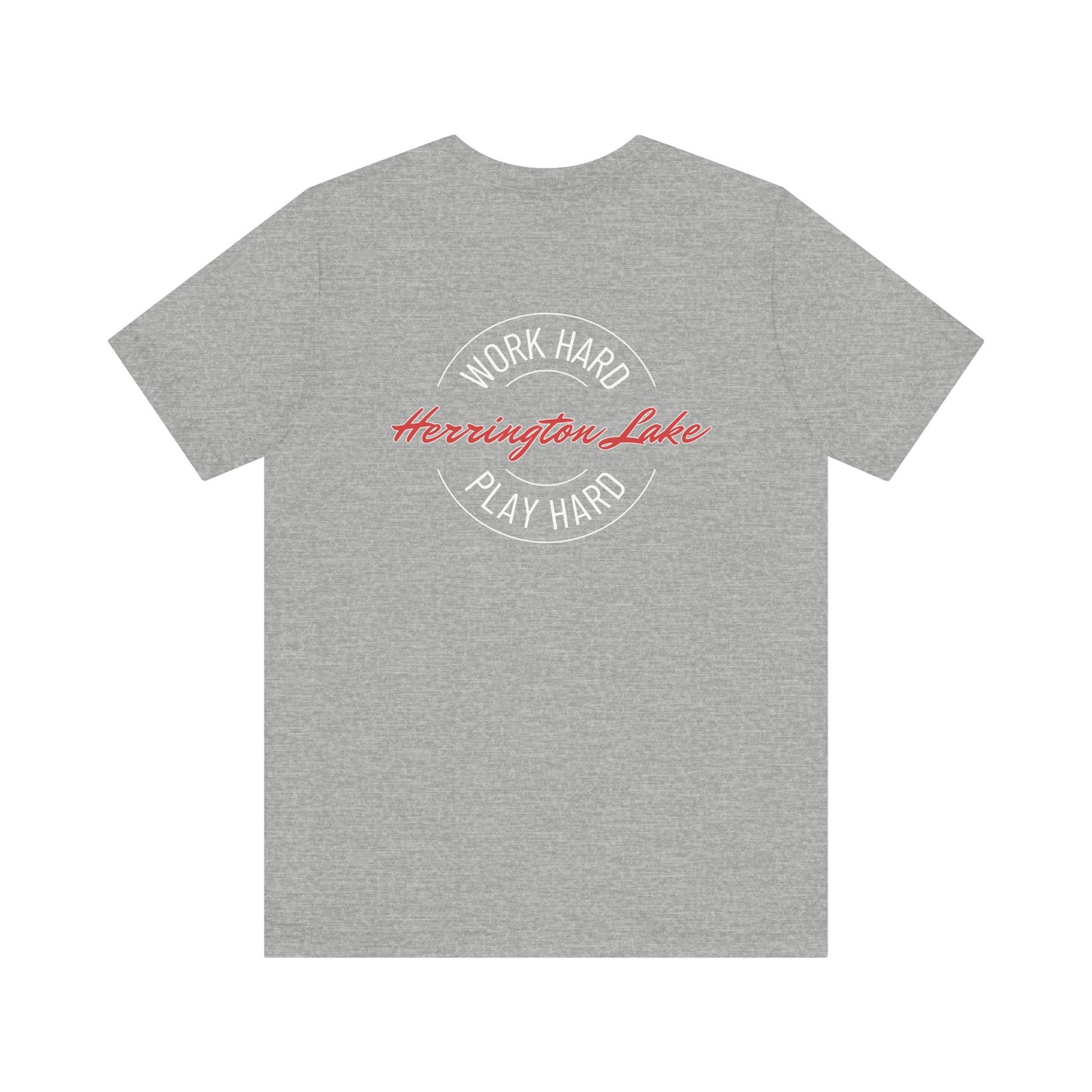 "Work Hard. Play Hard." Herrington Lake Double-Sided Print Jersey Knit Cotton Short Sleeve Tee