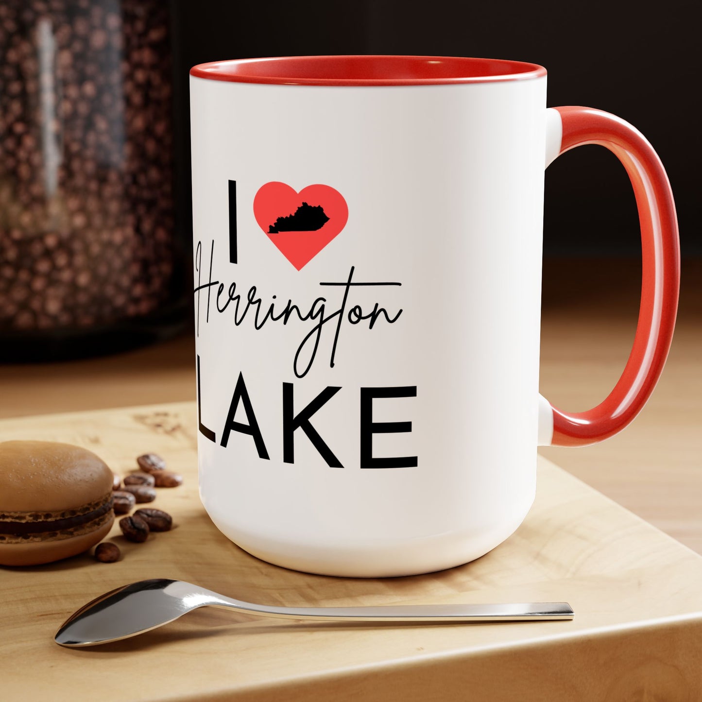 I ❤️ Herrington Lake Two-Tone Biggie Coffee Mugs, 15oz