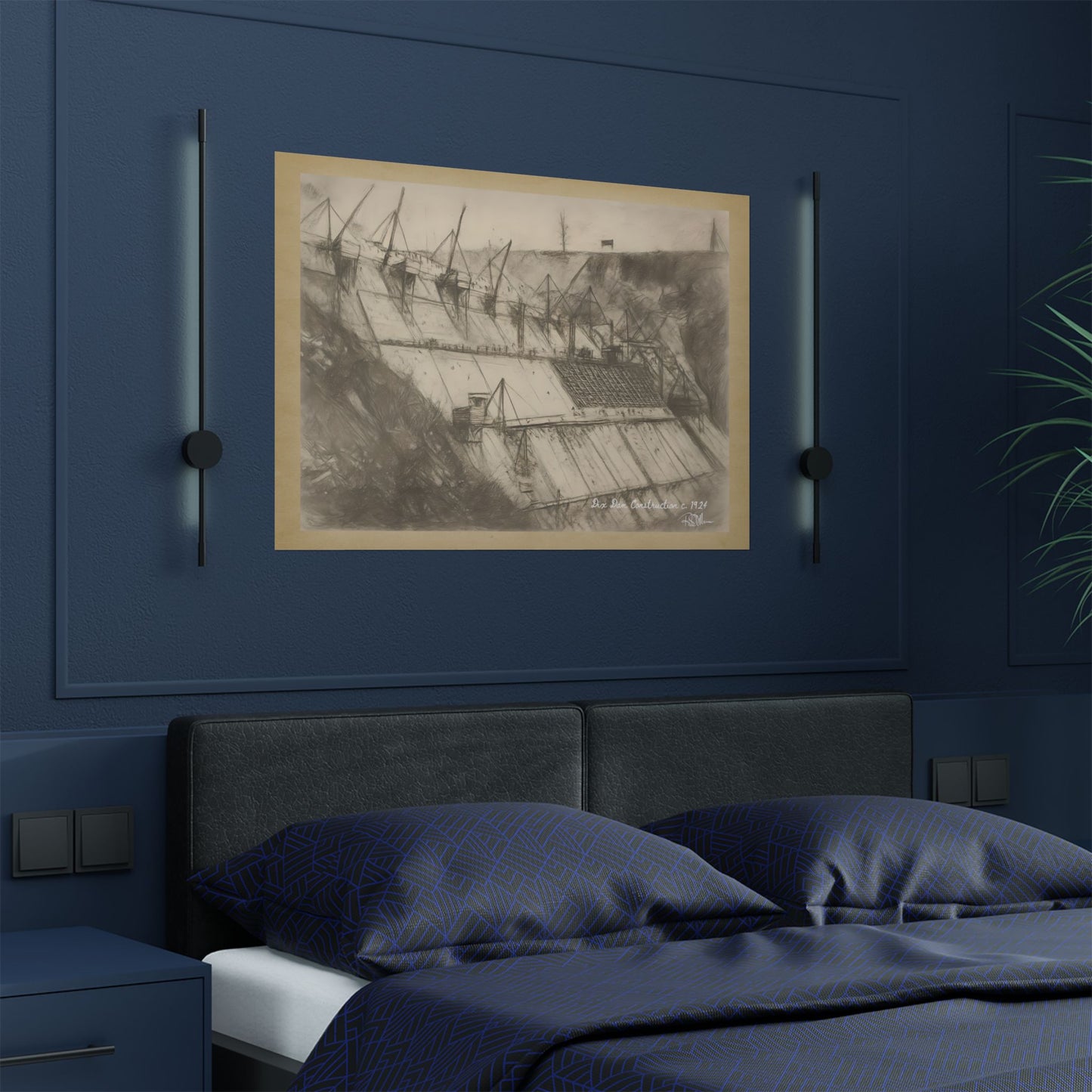 Dix Dam Under Construction - 1 c. 1924 in Pencil Satin Fine Art Poster Print (300gsm)
