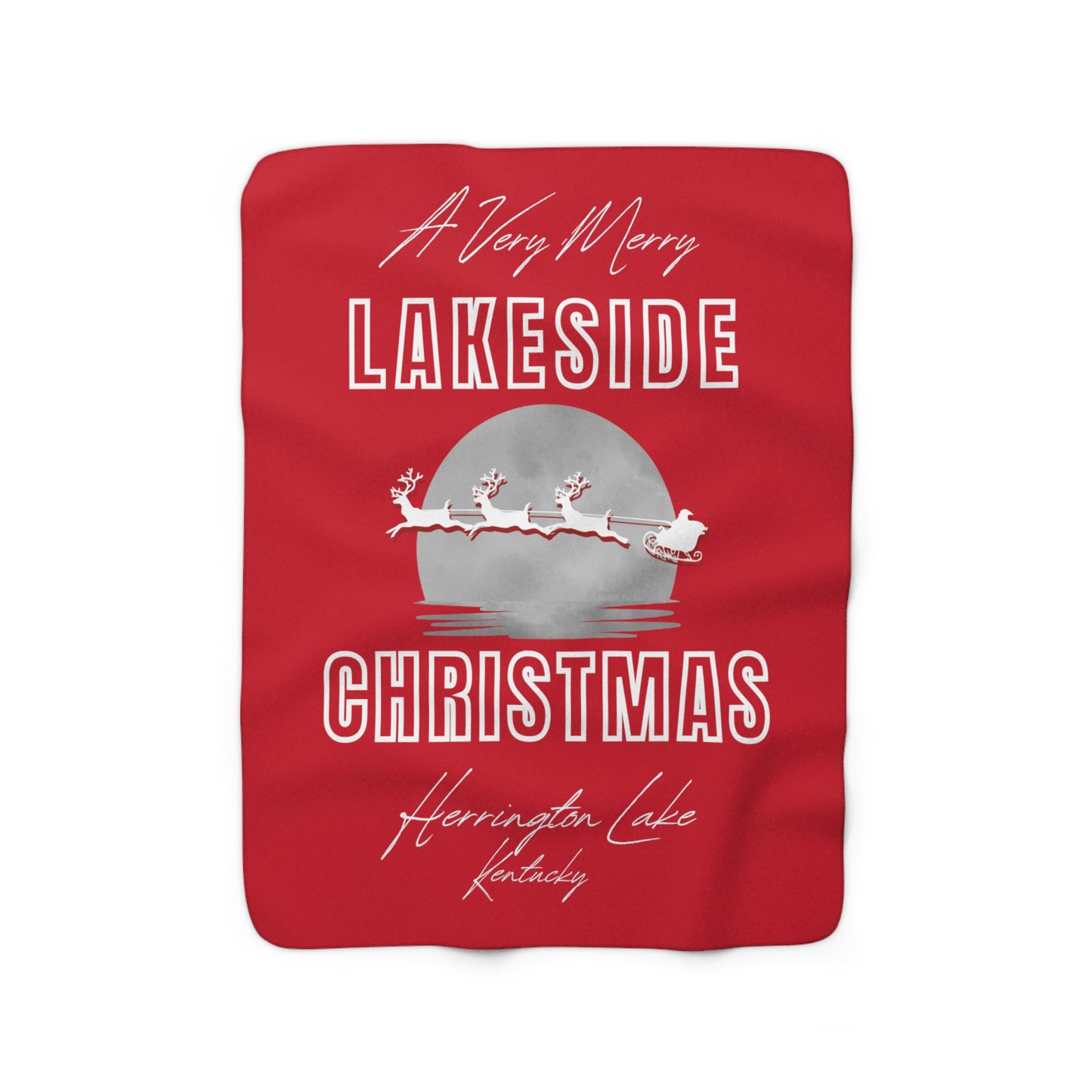 "A Merry Merry Lakeside Christmas" Sherpa Fleece Blanket (Red)