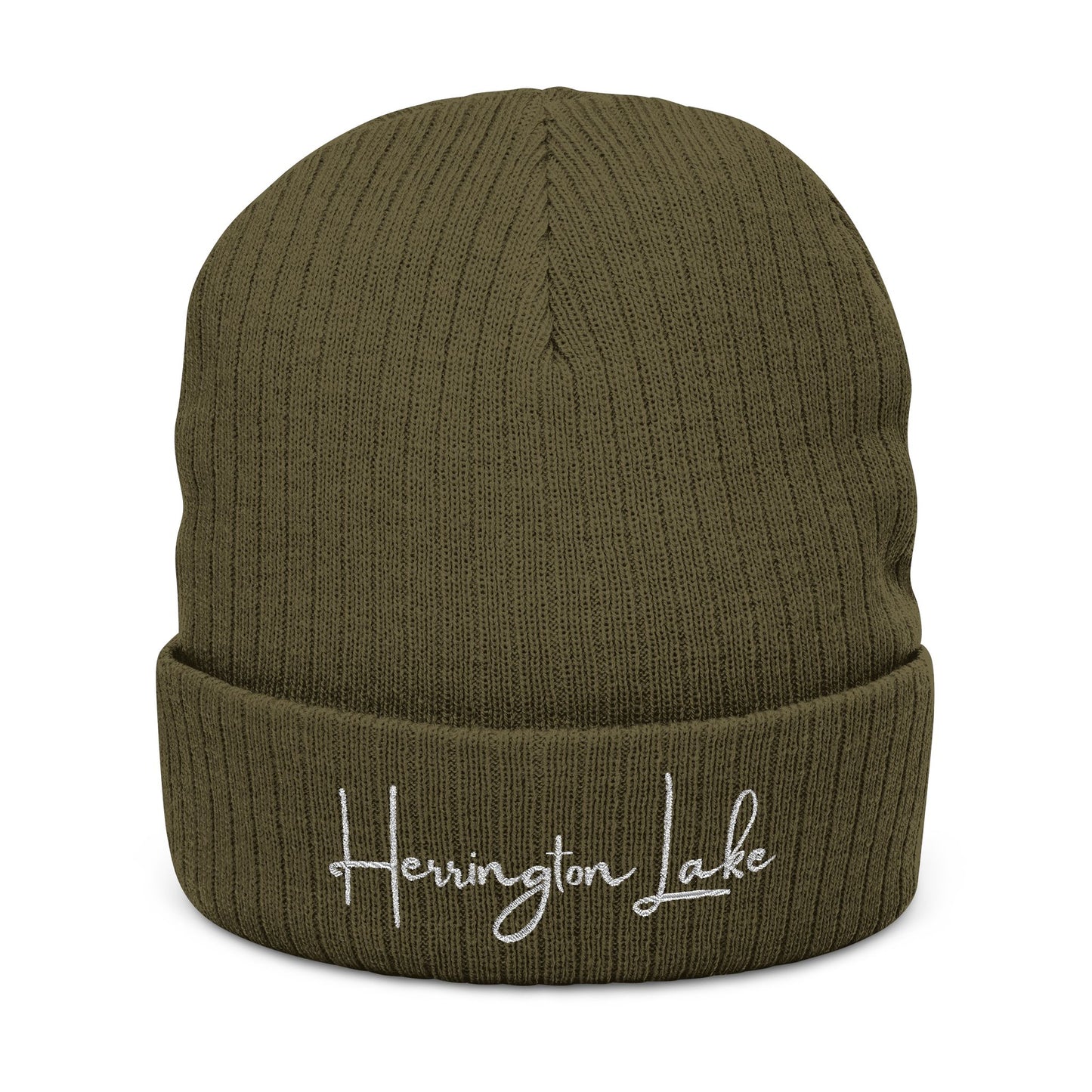 Embroidered Herrington Lake Scipt Logo Ribbed Knit Beanie