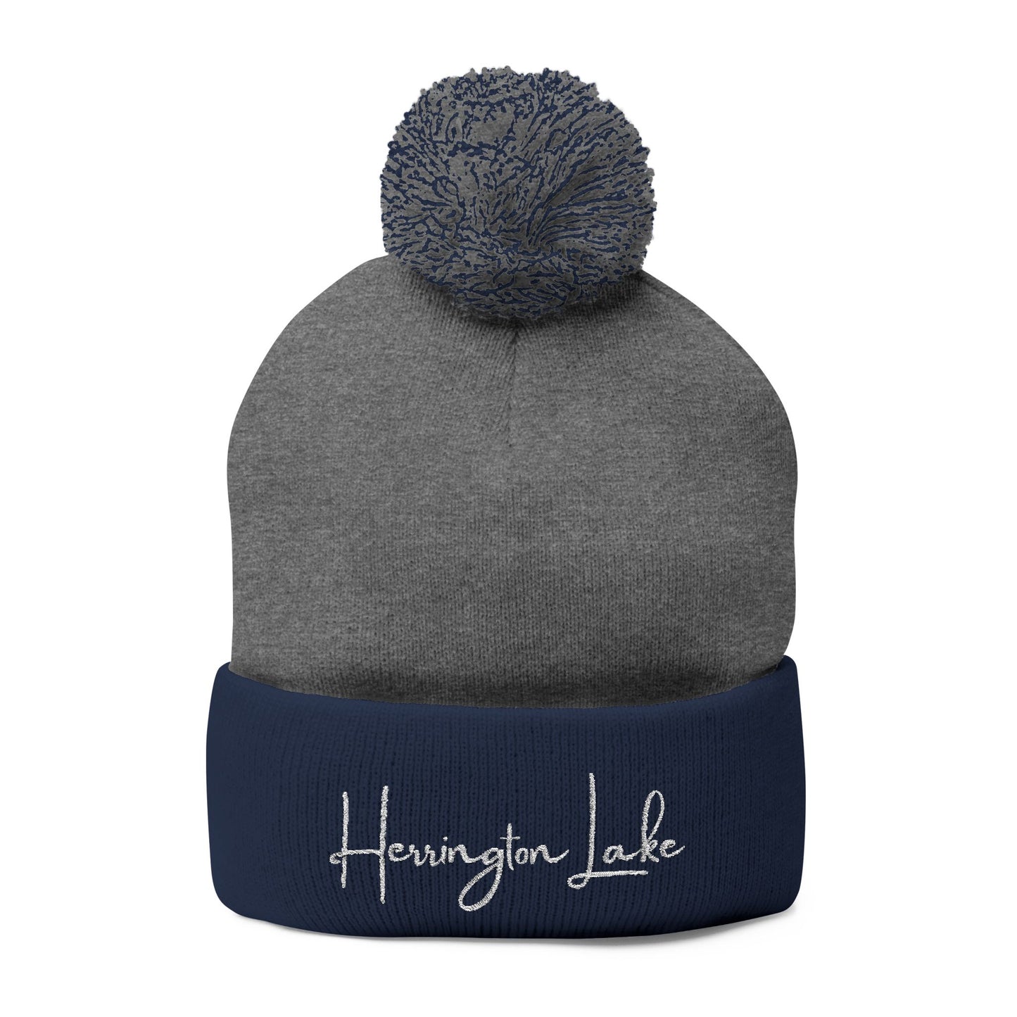 Embroidered Herrington Lake Script Pom-Pom Knit Cap