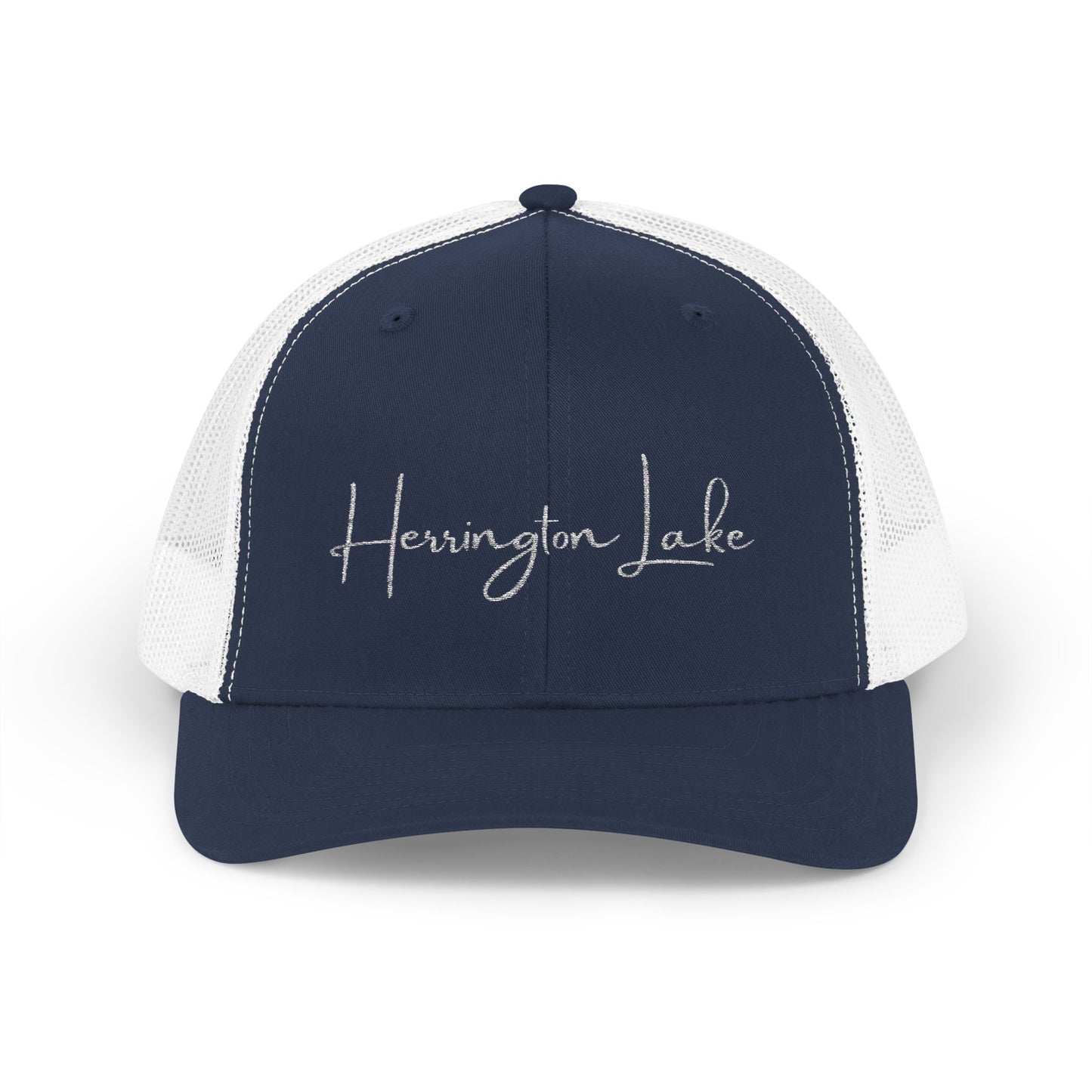 Embroidered Herrington Lake Script Logo Snapback Trucker Cap