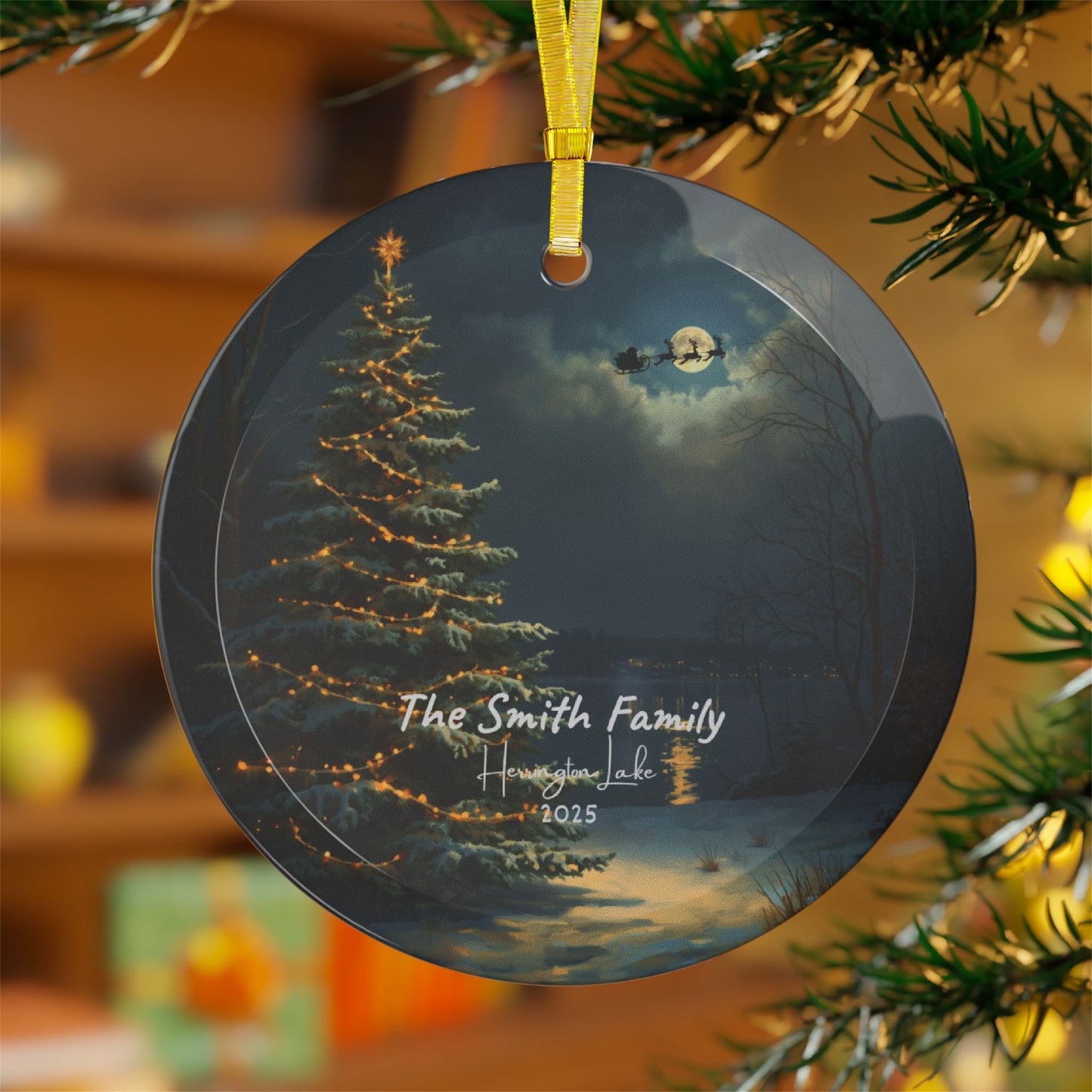 Custom Personalized Herrington Lake Christmas 2025 Glass Ornaments