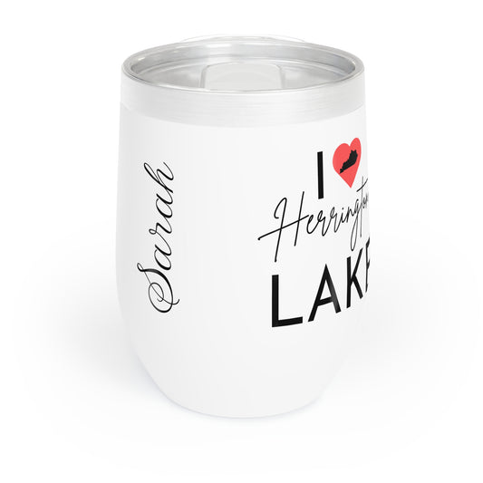 Customized Name I ❤️ Herrington Lake Chill Wine Tumbler