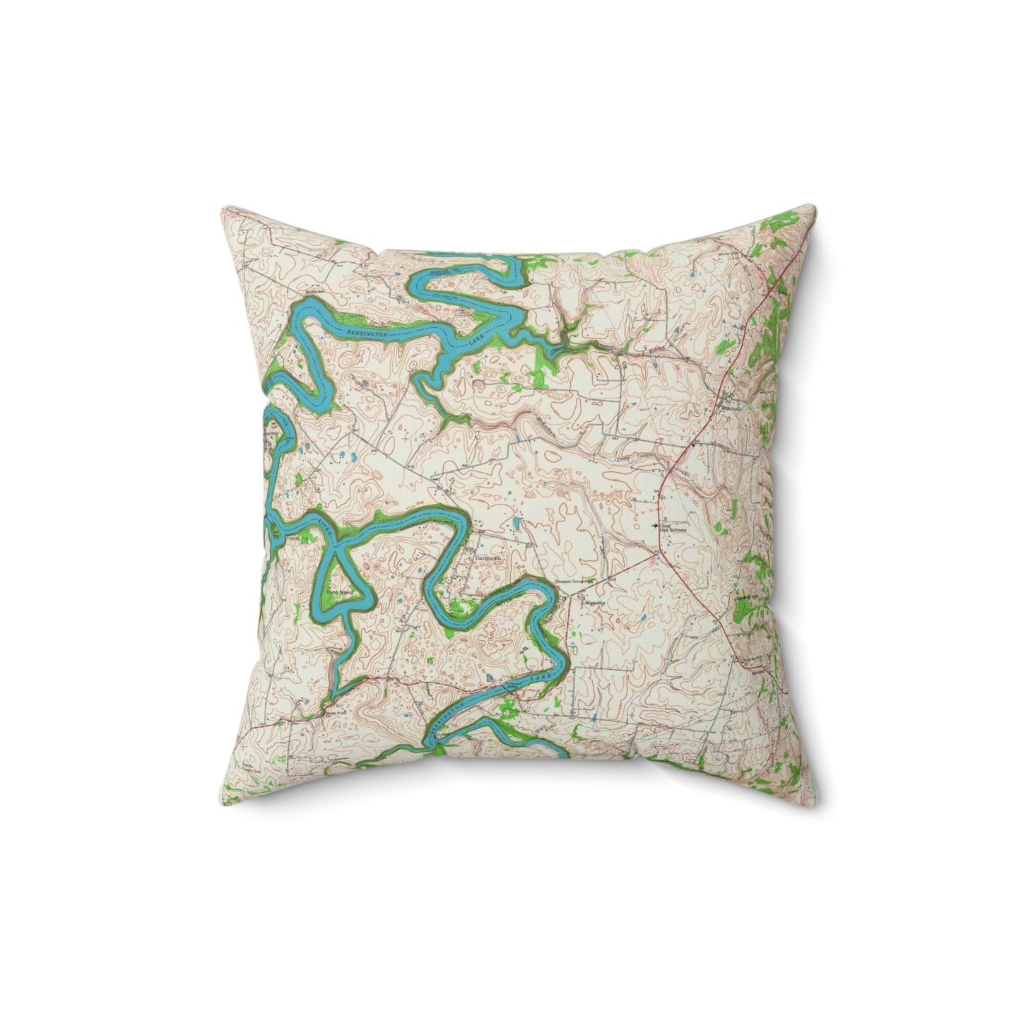 Herrington Lake Bryantsville Quadrangle USGS Topography Map Spun Polyester Square Accent Pillow