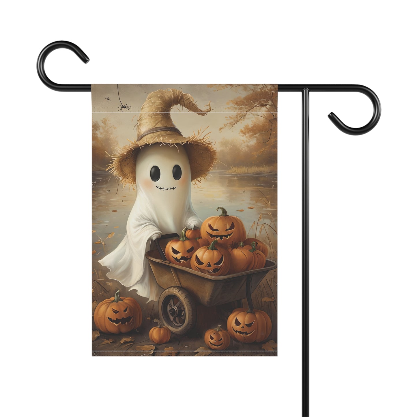 Cute Lake Ghost with Jack O'Lanterns Garden Banner
