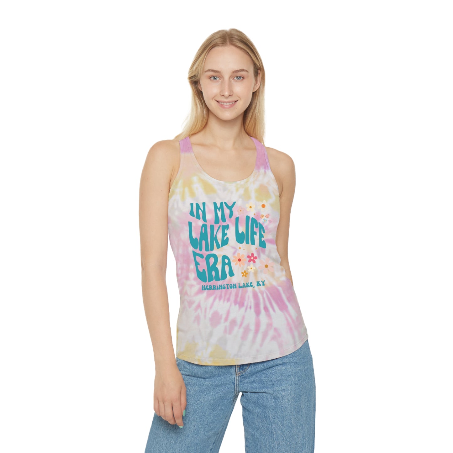 "In My Lake Life Era" Tie-Dye Racerback Tank Top