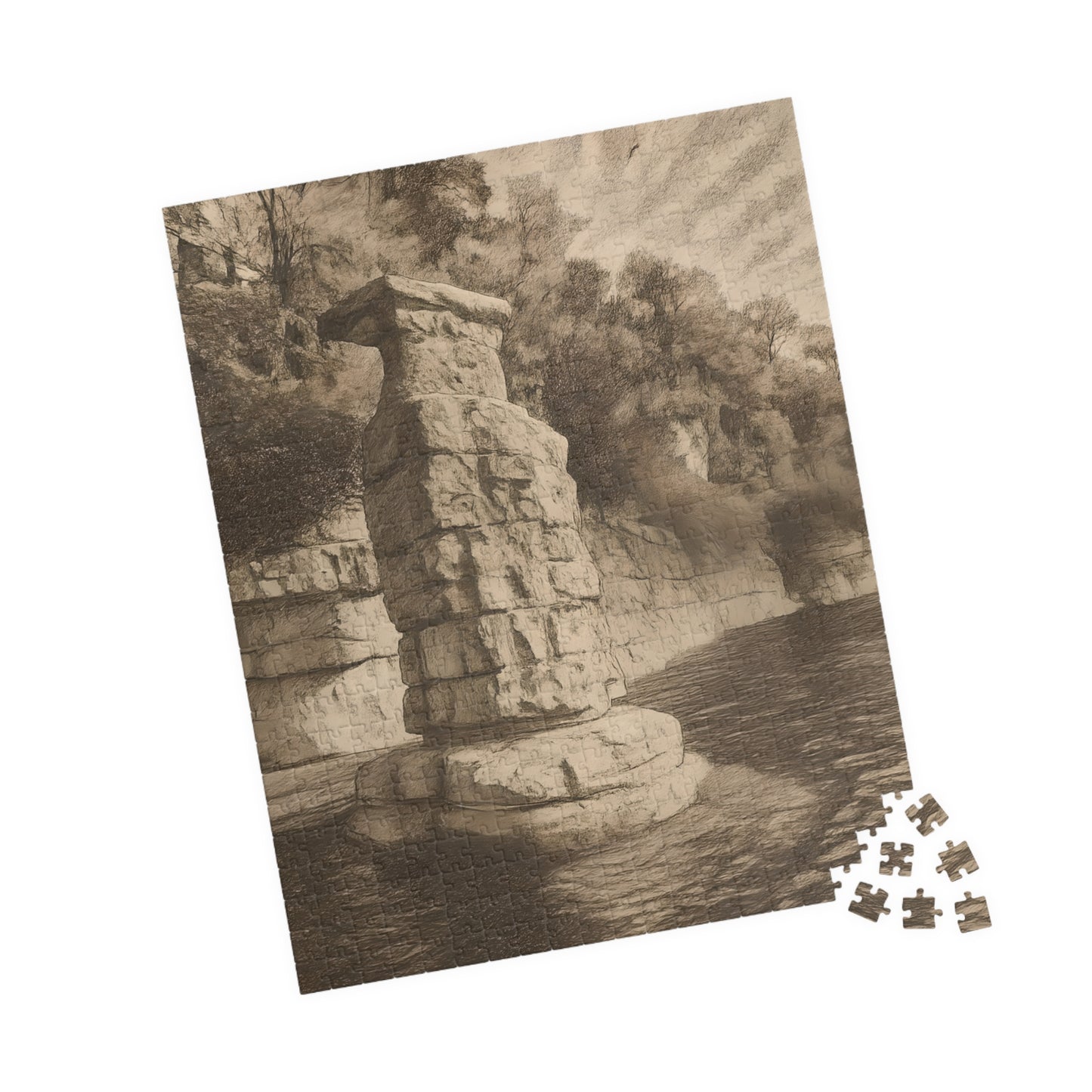 Chimney Rock in Pencil Jigsaw Puzzle (110, 252, 500 & 1000 pieces)