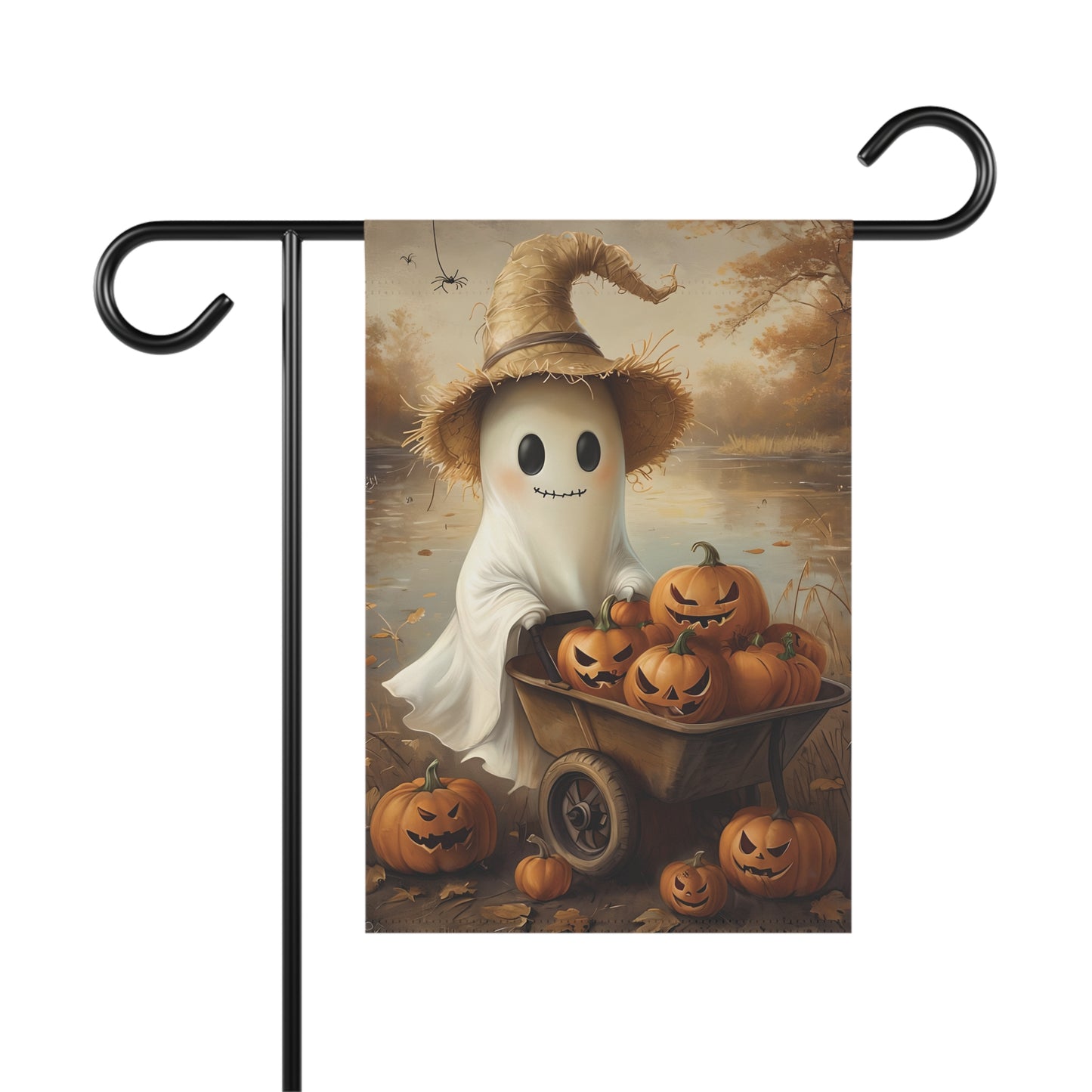 Cute Lake Ghost with Jack O'Lanterns Garden Banner
