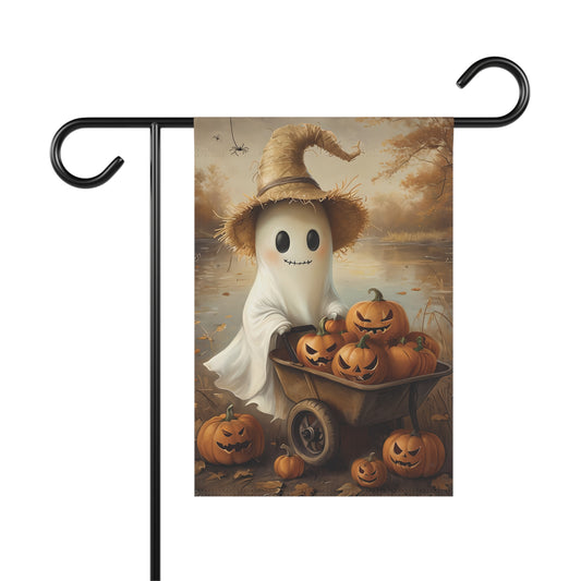 Cute Lake Ghost with Jack O'Lanterns Garden Banner