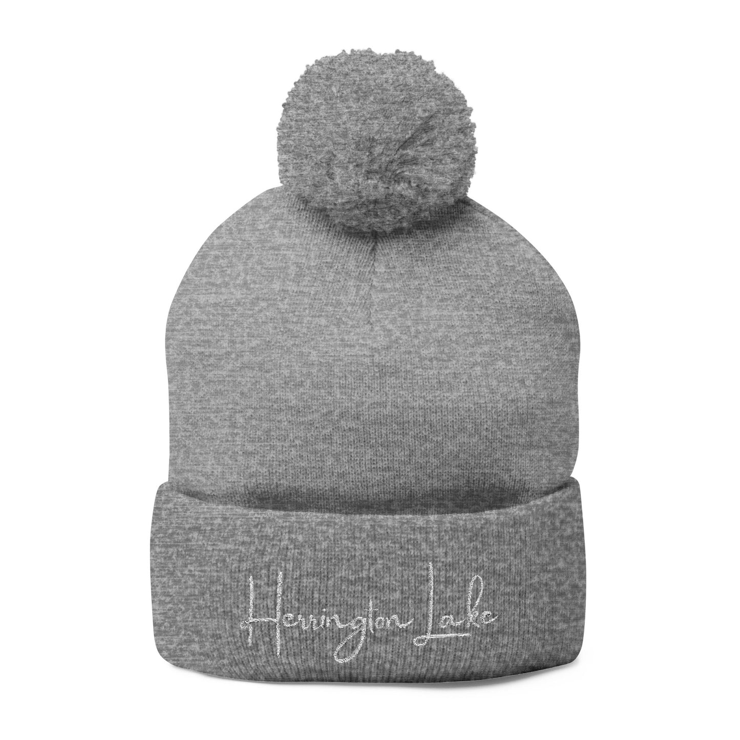 Embroidered Herrington Lake Script Pom-Pom Knit Cap