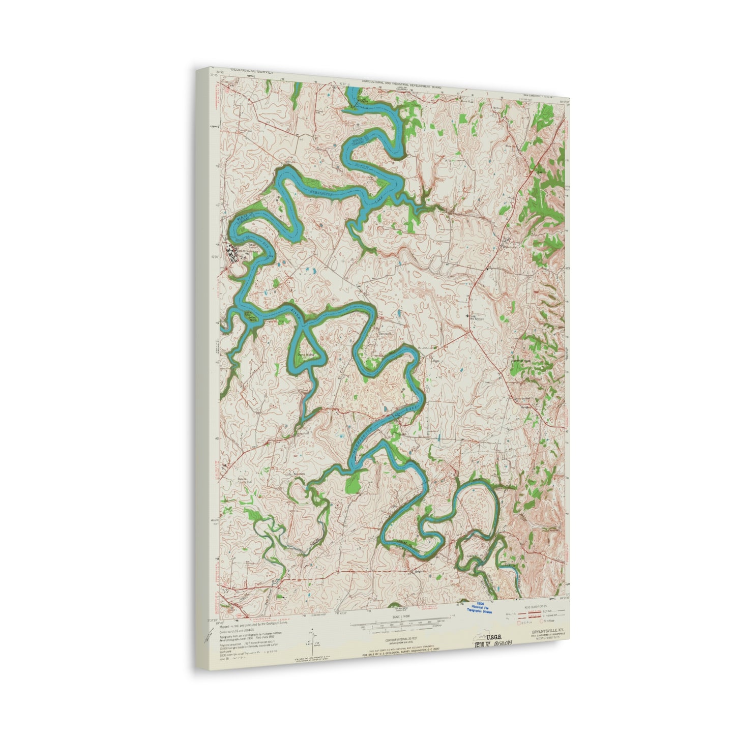 Herrington Lake - Bryantsville Quadrangle Topographic Map, USGS 1952 Canvas Gallery Wraps