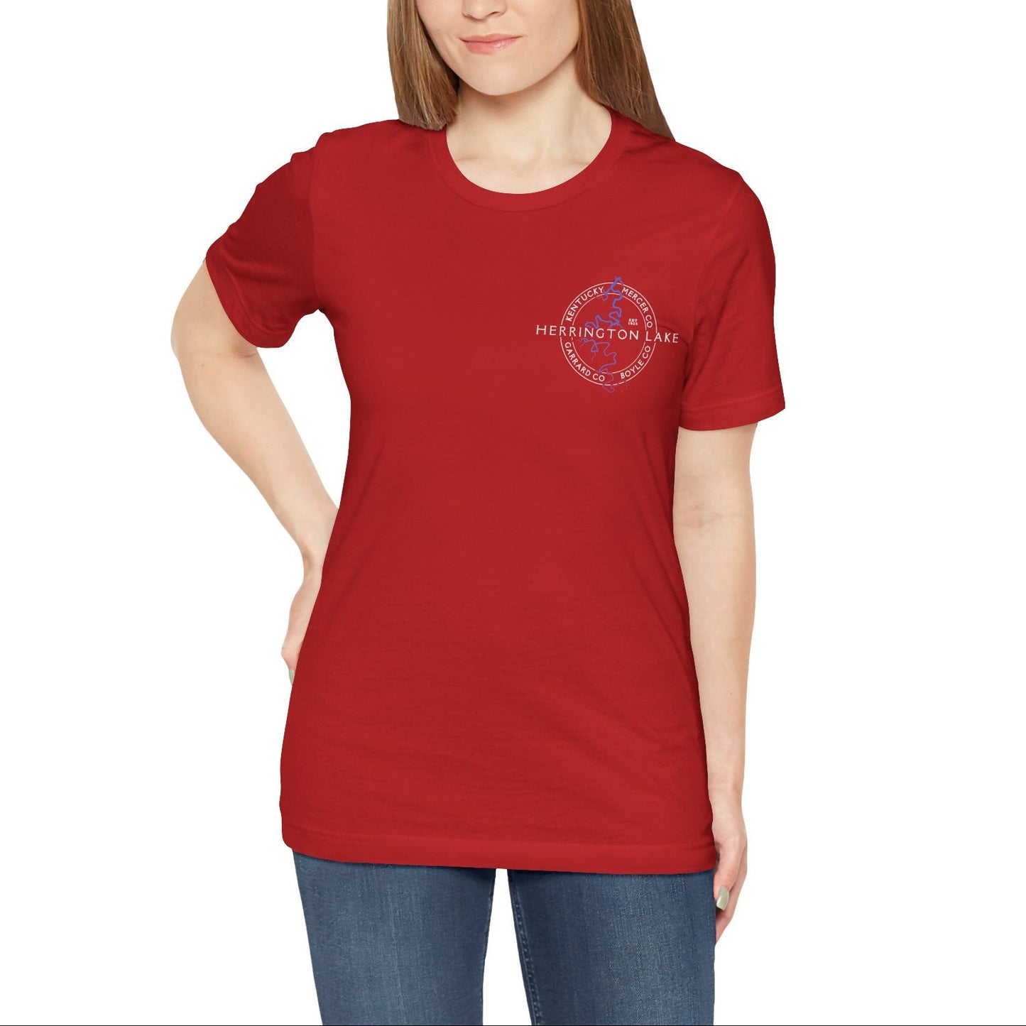 "The Classic" Herrington Lake and County Double-Sided Print Unisex Jersey Knit Cotton Short Sleeve Tee