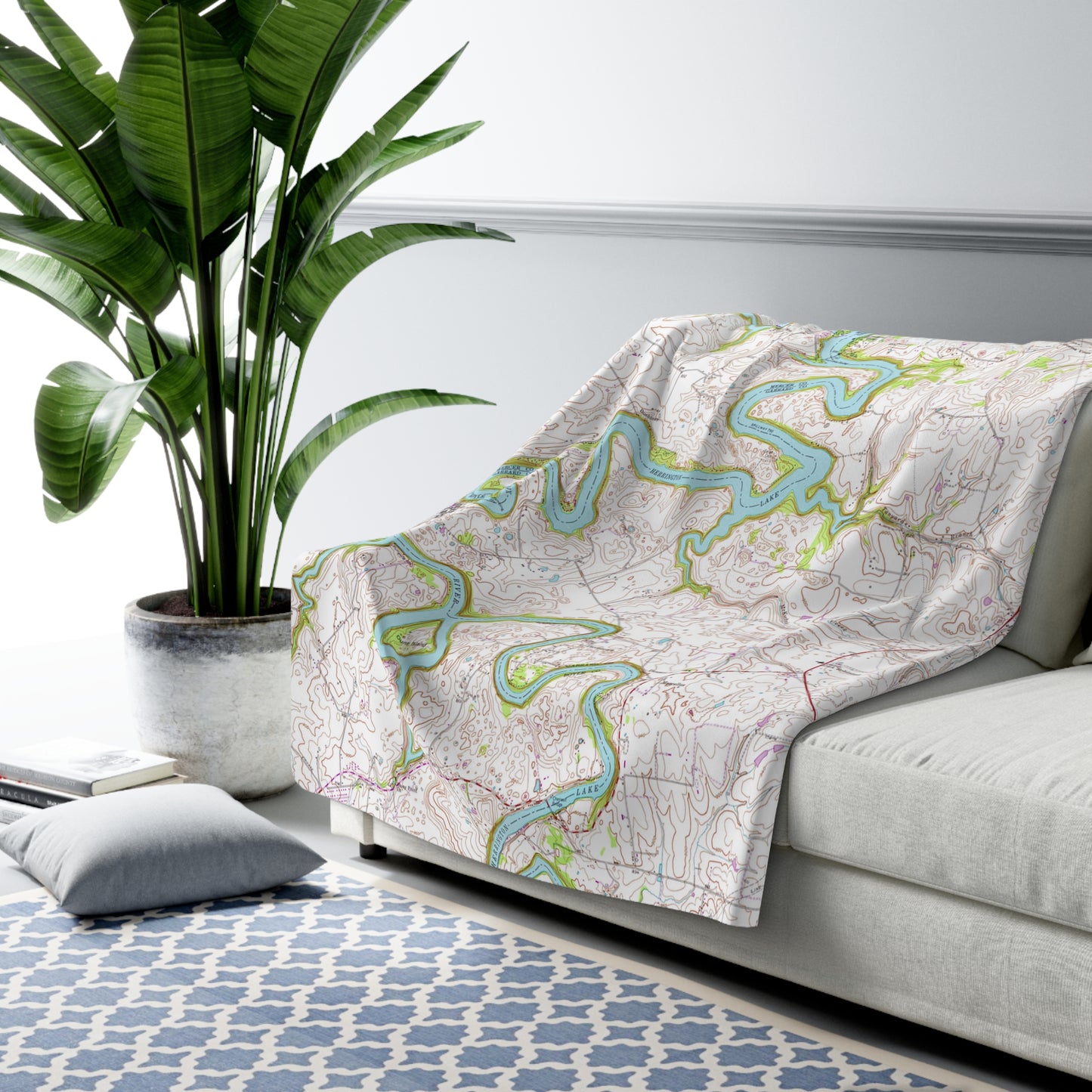 Herrington Lake 1952 USGS Topography Map Sherpa Fleece Blanket - Natural Colors