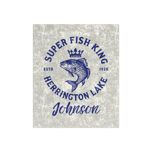 Custom Personalized Herrington Lake "Fish King" Crushed Velvet Blanket