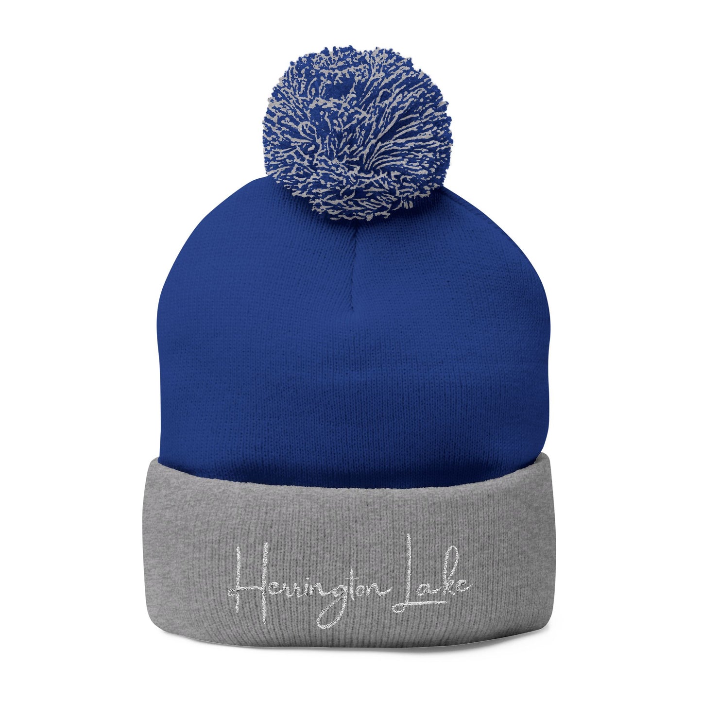 Embroidered Herrington Lake Script Pom-Pom Knit Cap