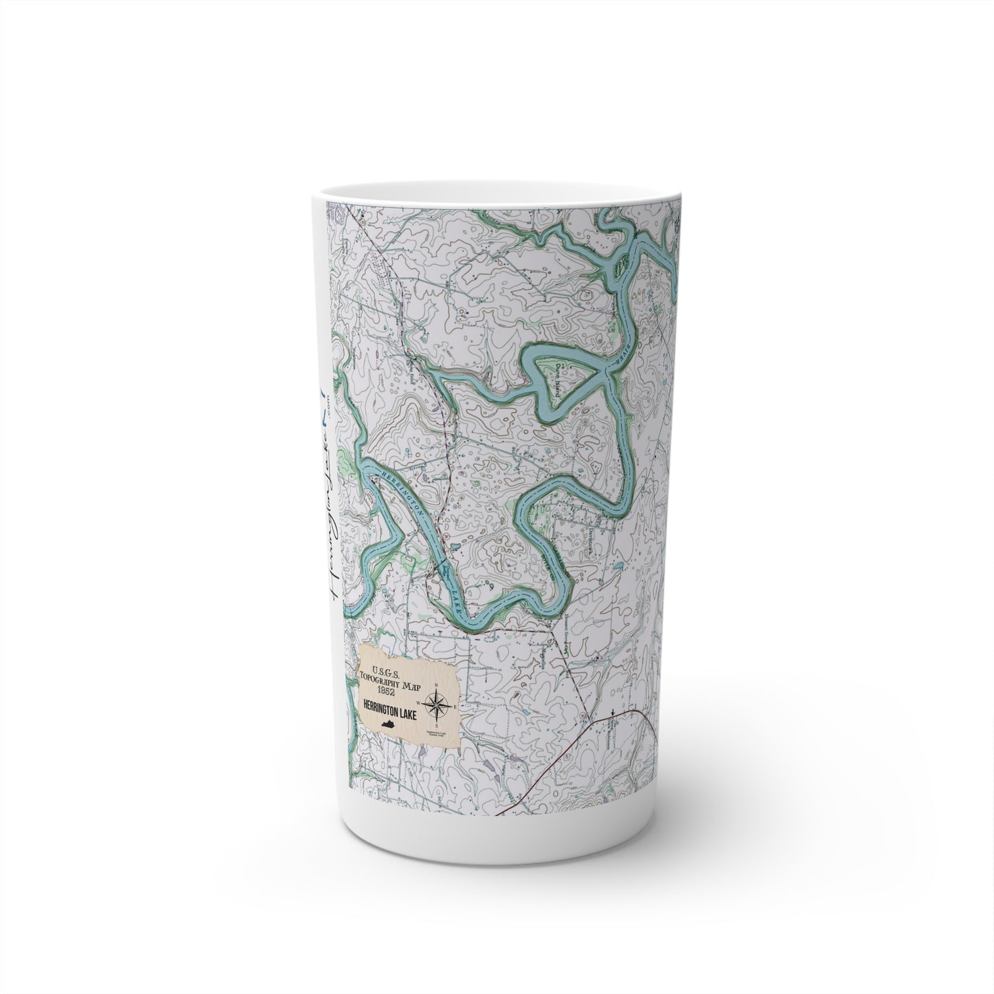 Herrington Lake 1952 USGS Topography Map Conical Coffee Mugs, 12oz (Blue/Green)