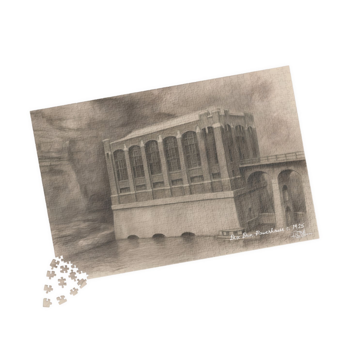Dix Dam Powerhouse c. 1925 in Pencil Jigsaw Puzzle (110, 252, 500 & 1000 pieces)
