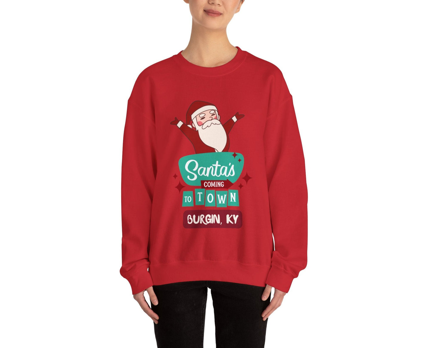 Santa is Coming to Burgin KY Heavy Blend™ Crewneck Sweatshirt