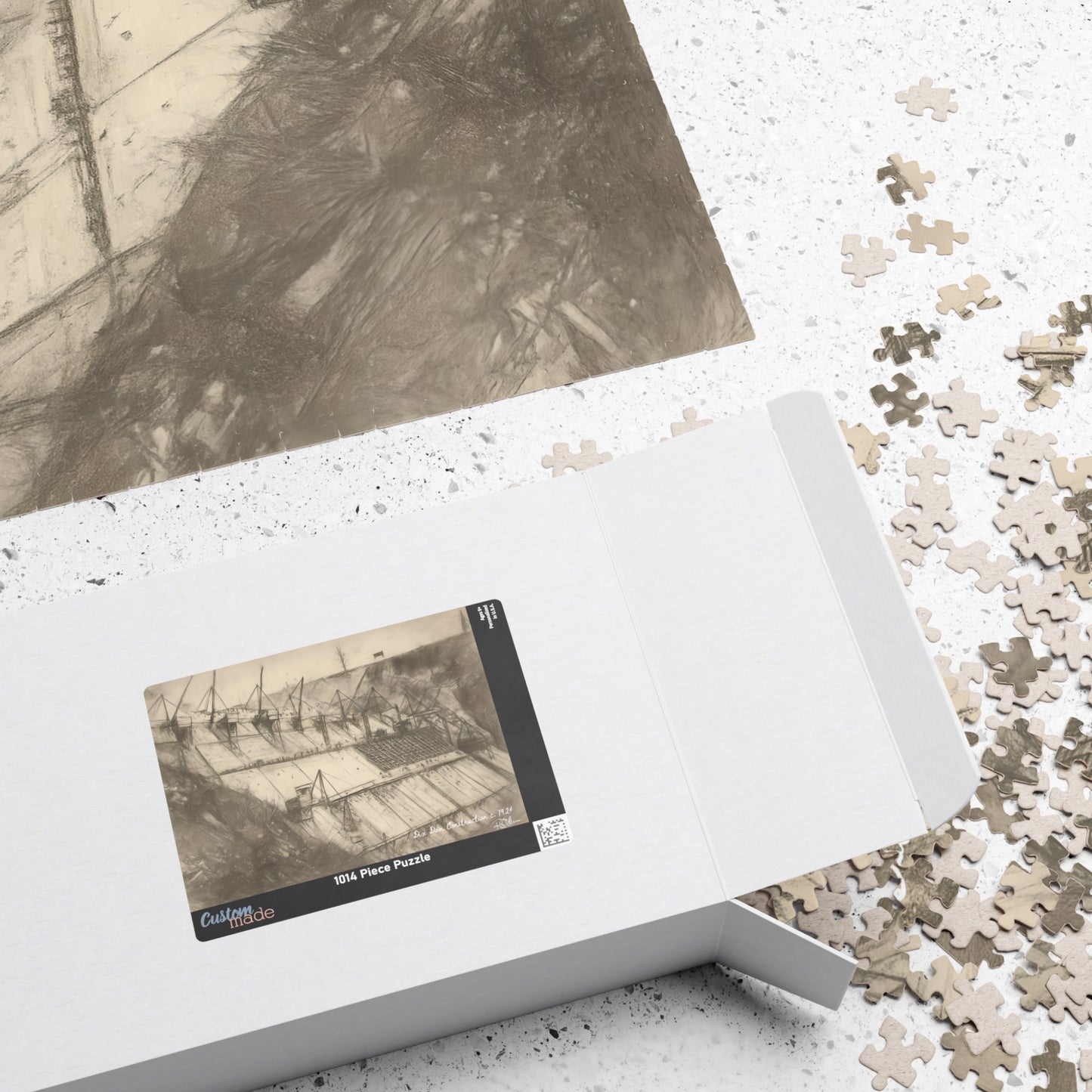 Dix Dam Under Construction in Pencil Jigsaw Puzzle (110, 252, 500 & 1000 pieces)