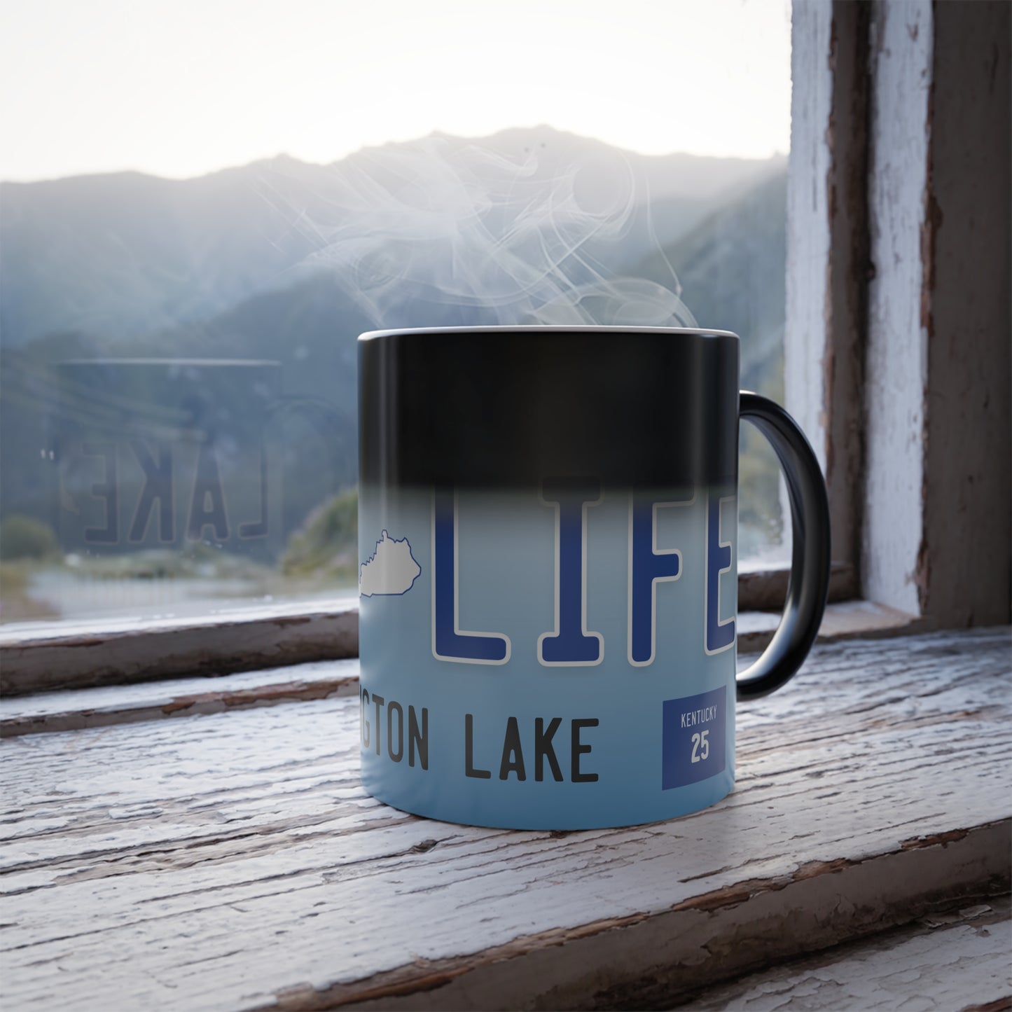 Herrington Lake Life License Plate Color Morphing Mug, 11oz