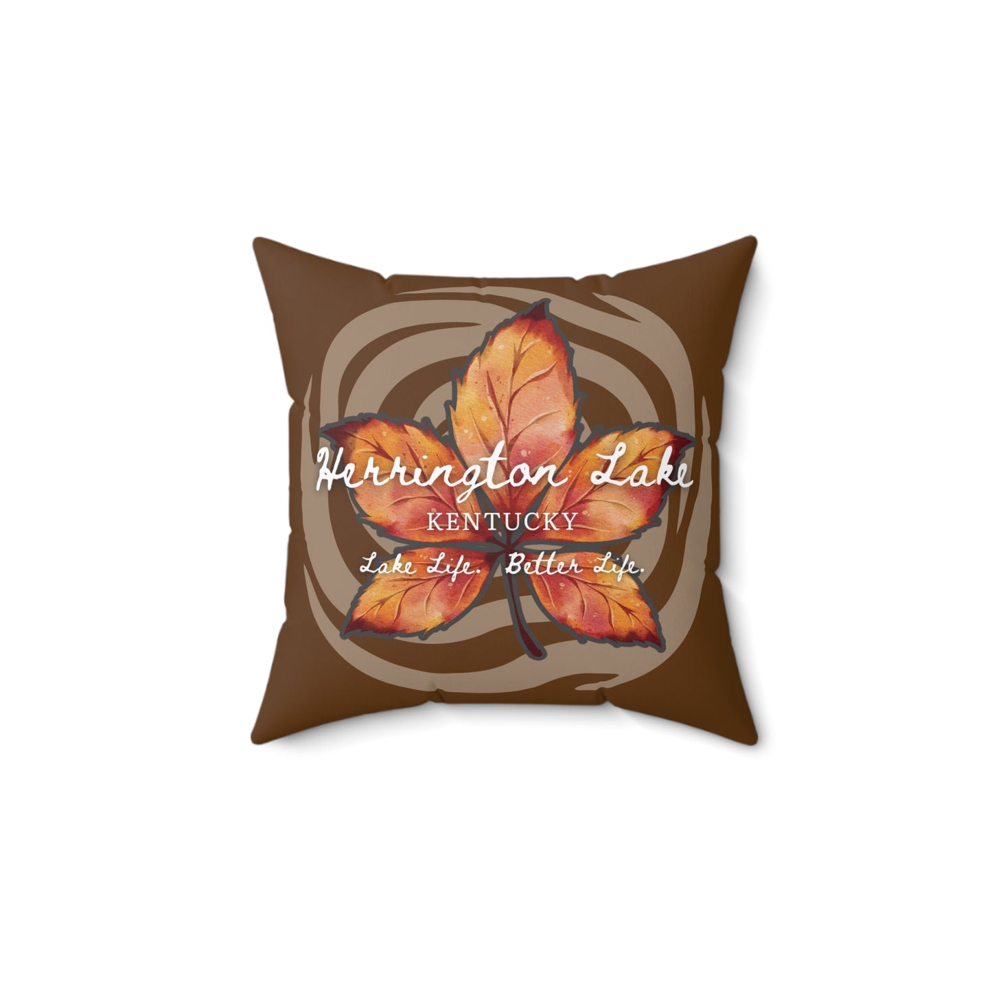 Rustic Leaf on Water Spiral Spun Polyester Square Accent Pillow (Brown)