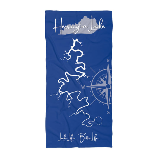 "Classic" Herrington Lake Outline Beach Towel - Blue