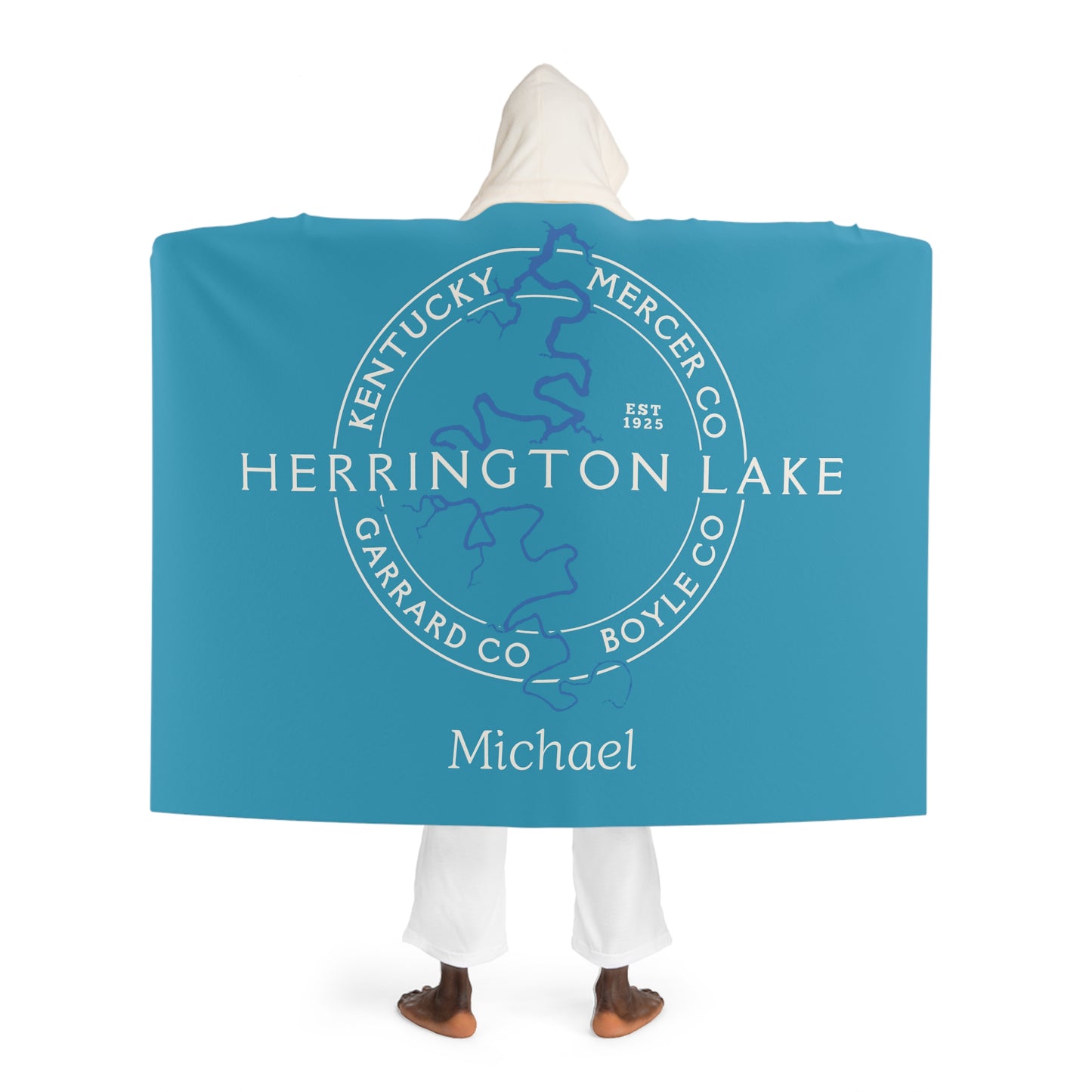 The "Classic" Personalized Custom Herrington Lake and County Hooded Sherpa Fleece Blanket