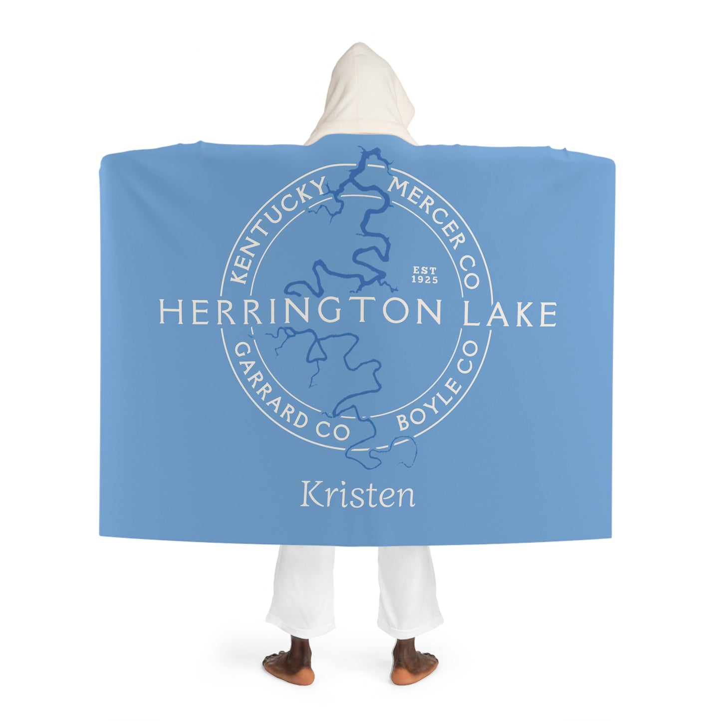 The "Classic" Personalized Custom Herrington Lake and County Hooded Sherpa Fleece Blanket