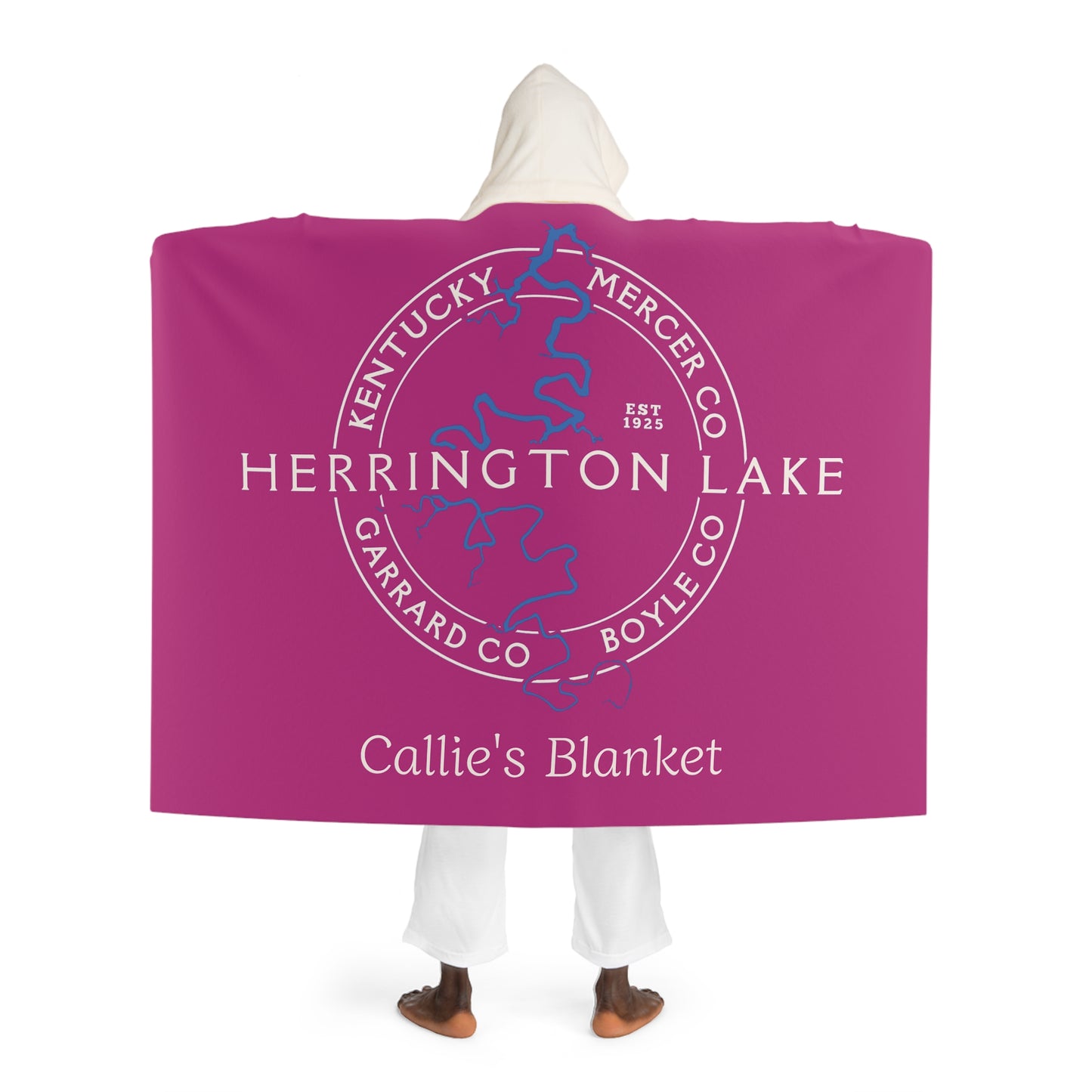 The "Classic" Personalized Custom Herrington Lake and County Hooded Sherpa Fleece Blanket