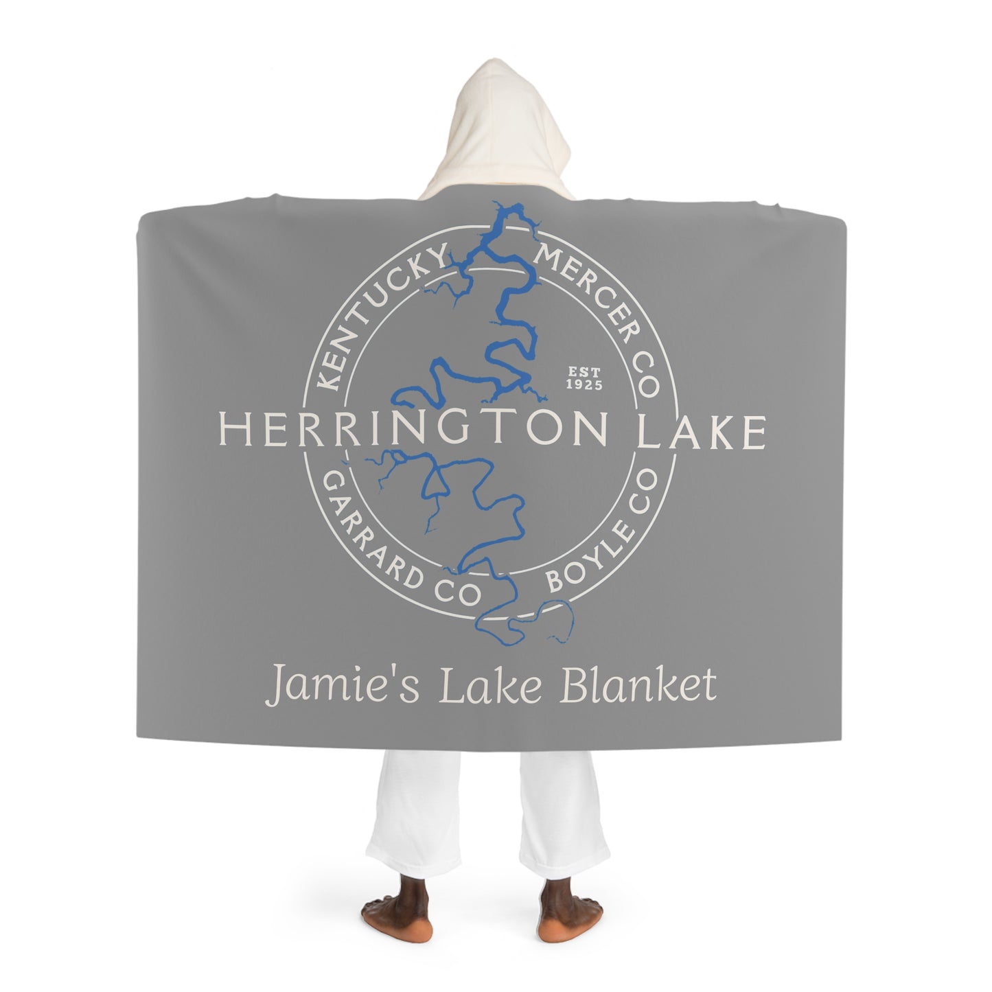 The "Classic" Personalized Custom Herrington Lake and County Hooded Sherpa Fleece Blanket