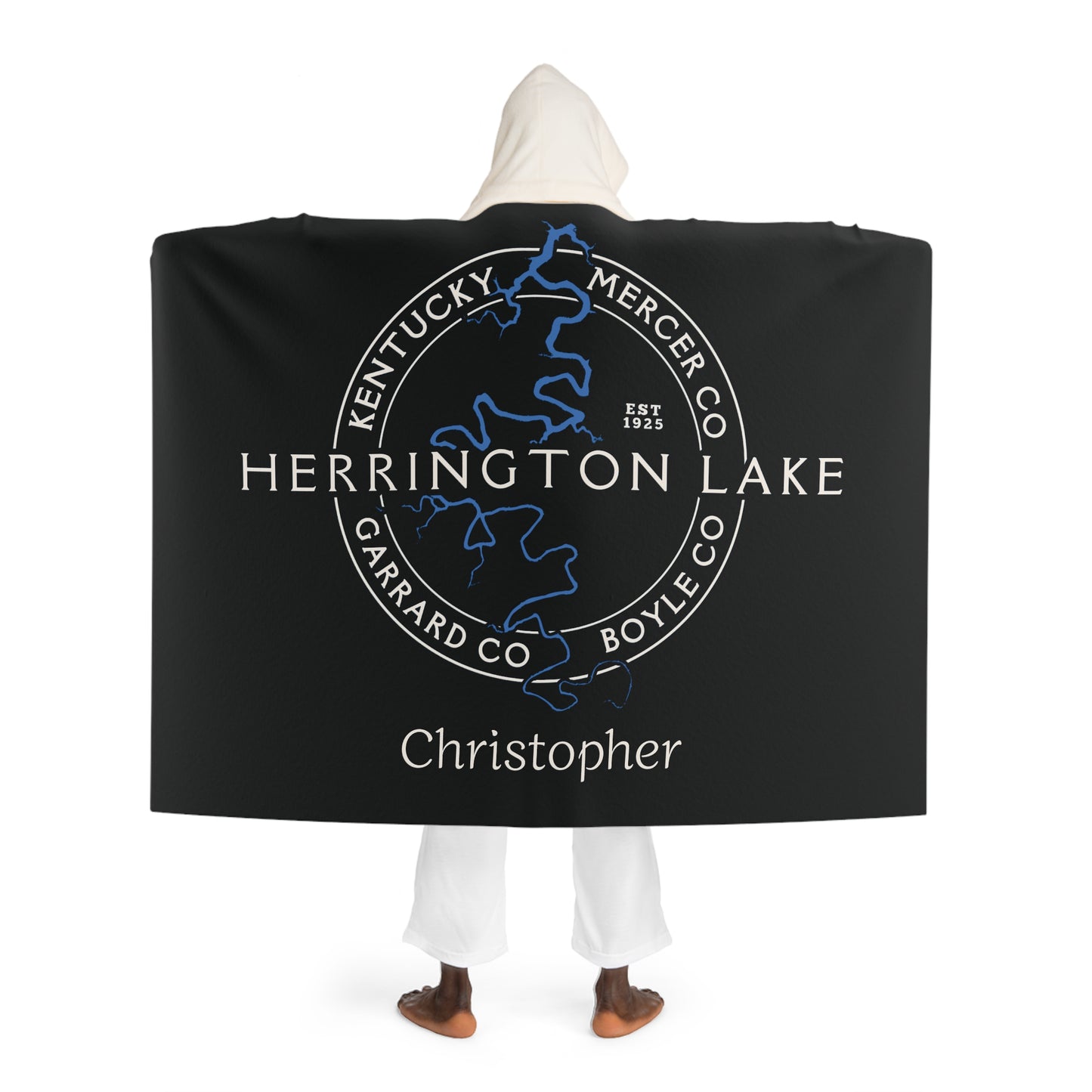 The "Classic" Personalized Custom Herrington Lake and County Hooded Sherpa Fleece Blanket