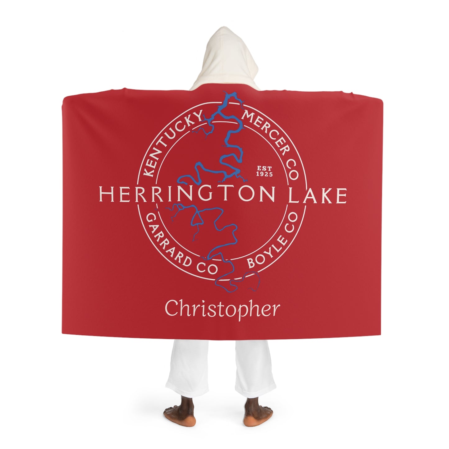 The "Classic" Personalized Custom Herrington Lake and County Hooded Sherpa Fleece Blanket