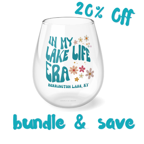 "In My Lake Life Era"  Stemless Wine Glass, 11.75oz