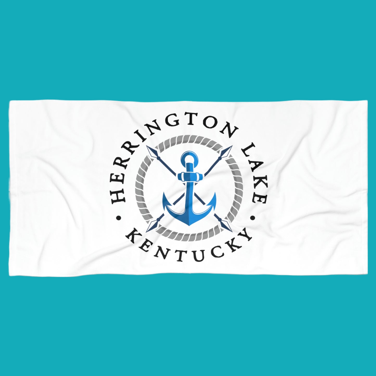 Herrington Lake Blue Anchor Beach Towel - White