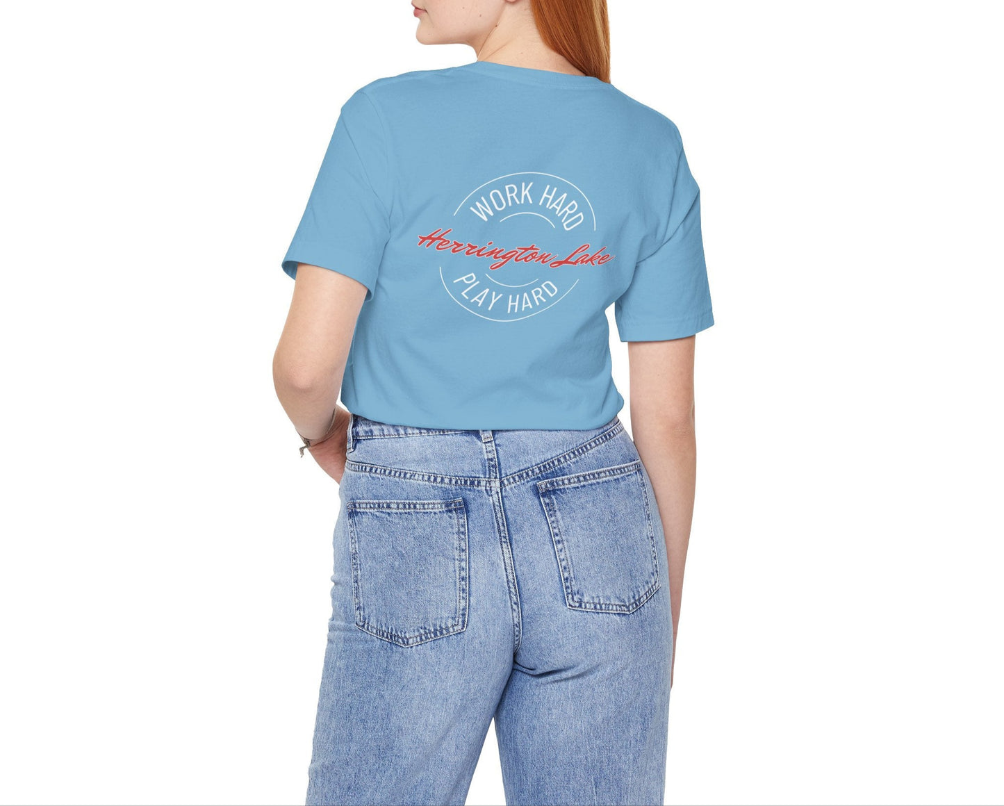 "Work Hard. Play Hard." Herrington Lake Double-Sided Print Jersey Knit Cotton Short Sleeve Tee