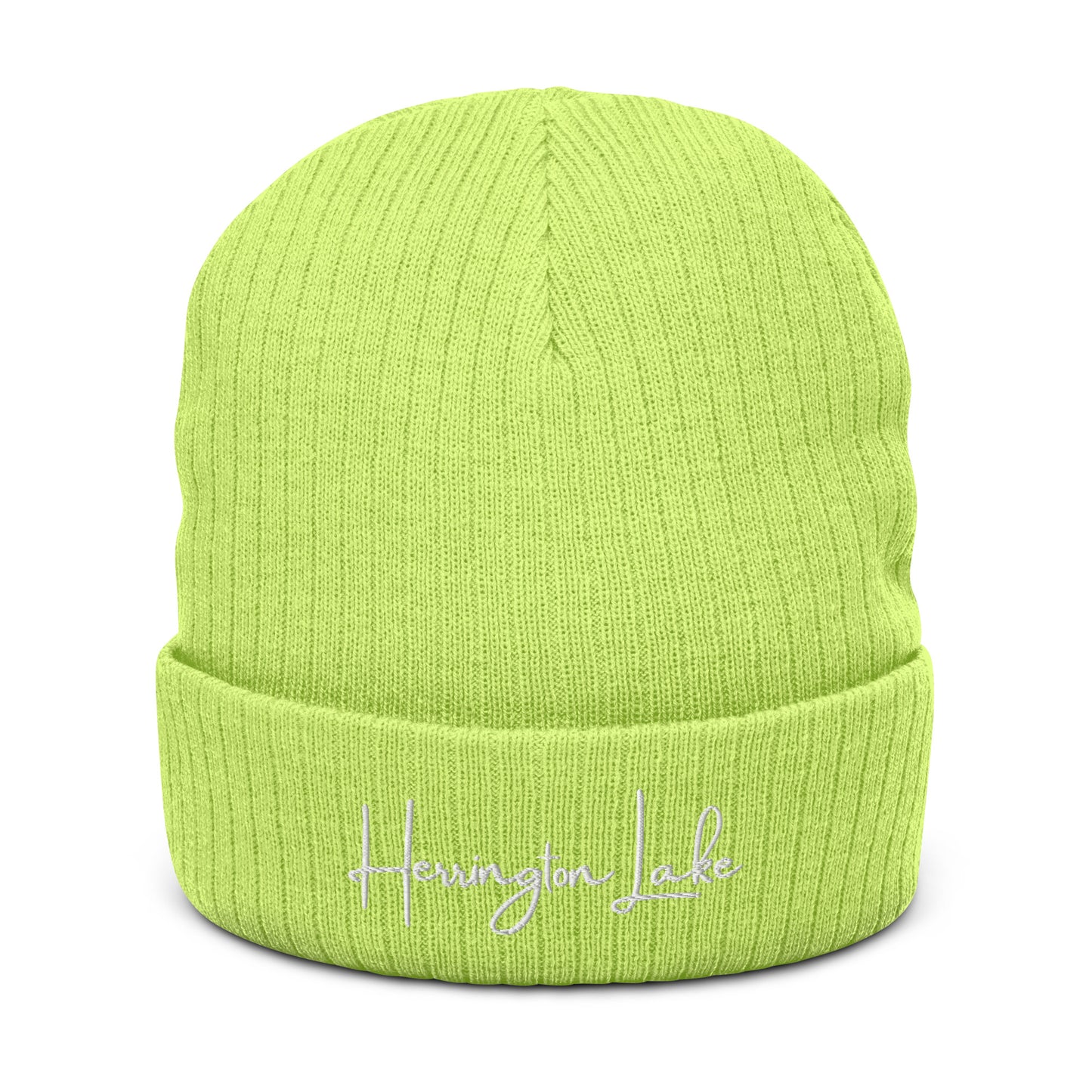 Embroidered Herrington Lake Script Logo Ribbed Knit Beanie