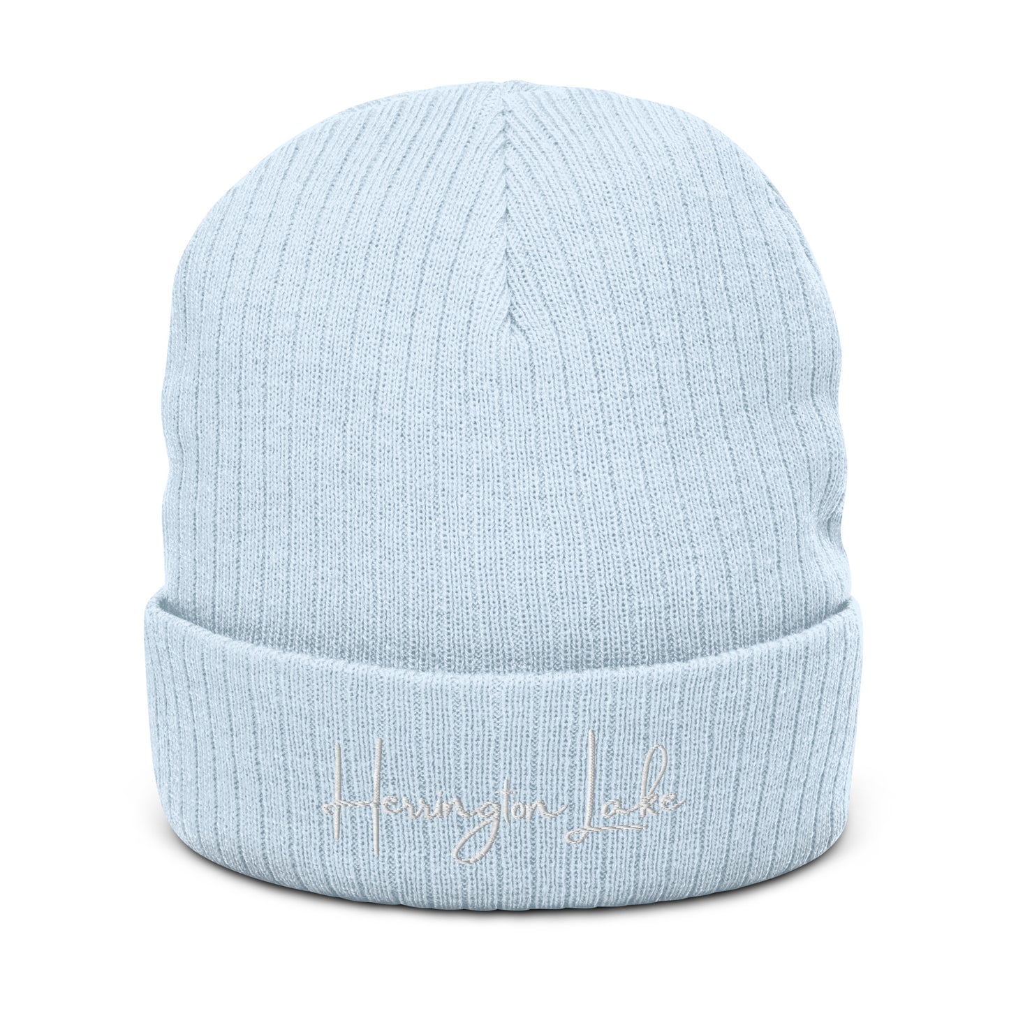 Embroidered Herrington Lake Script Logo Ribbed Knit Beanie