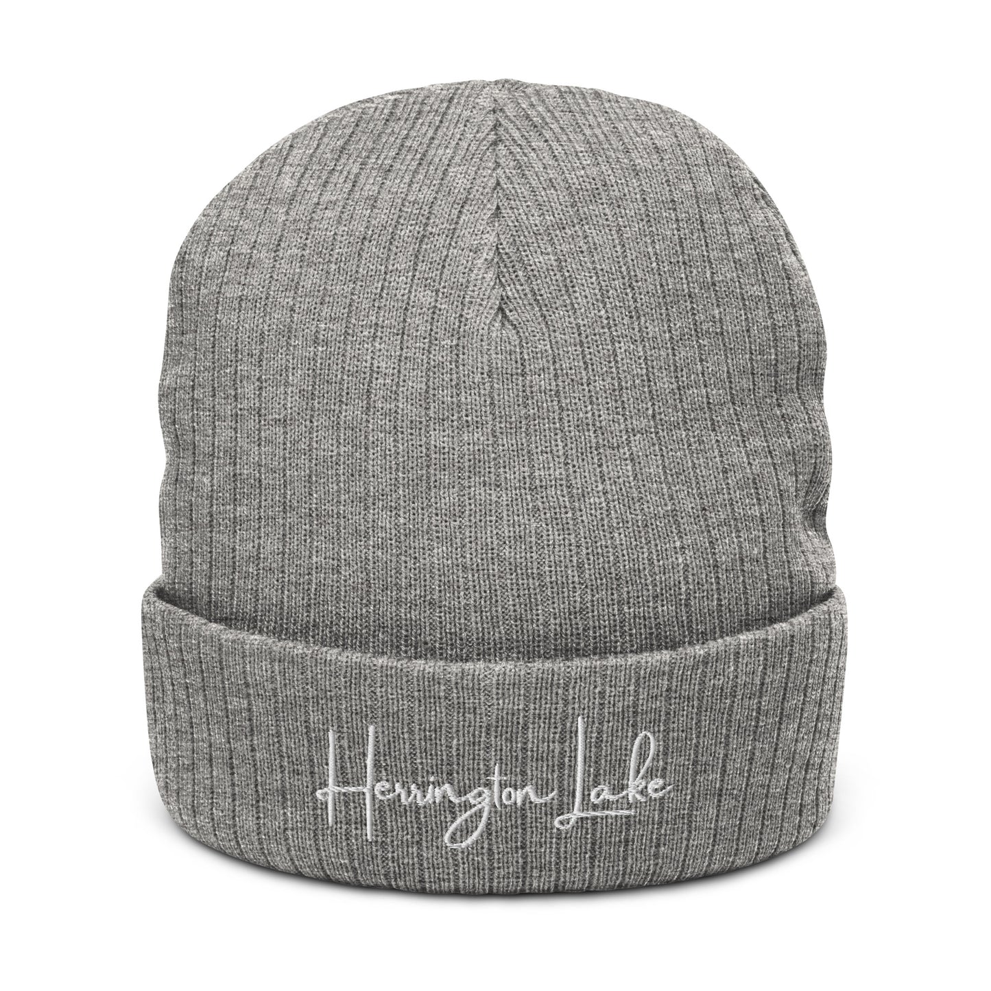 Embroidered Herrington Lake Script Logo Ribbed Knit Beanie