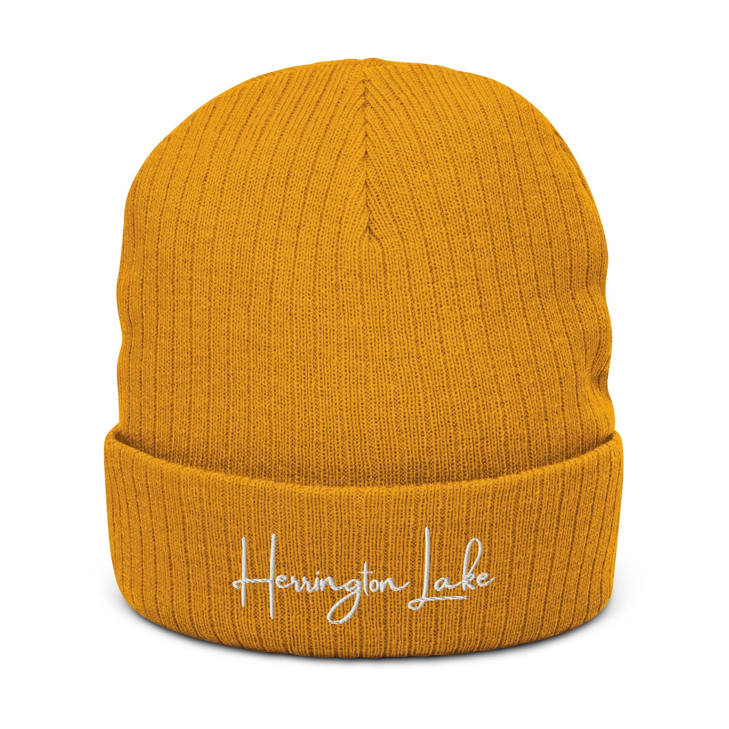 Embroidered Herrington Lake Script Logo Ribbed Knit Beanie