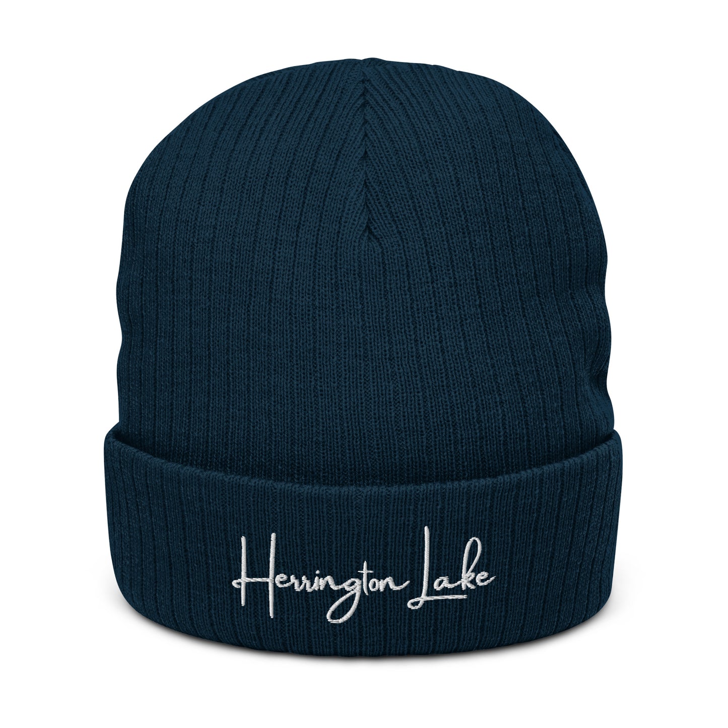 Embroidered Herrington Lake Script Logo Ribbed Knit Beanie