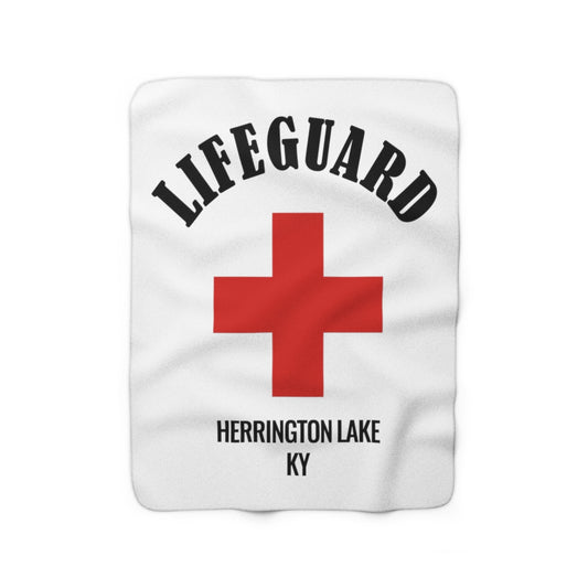 Herrington Lake Lifeguard Sherpa Fleece Blanket on White