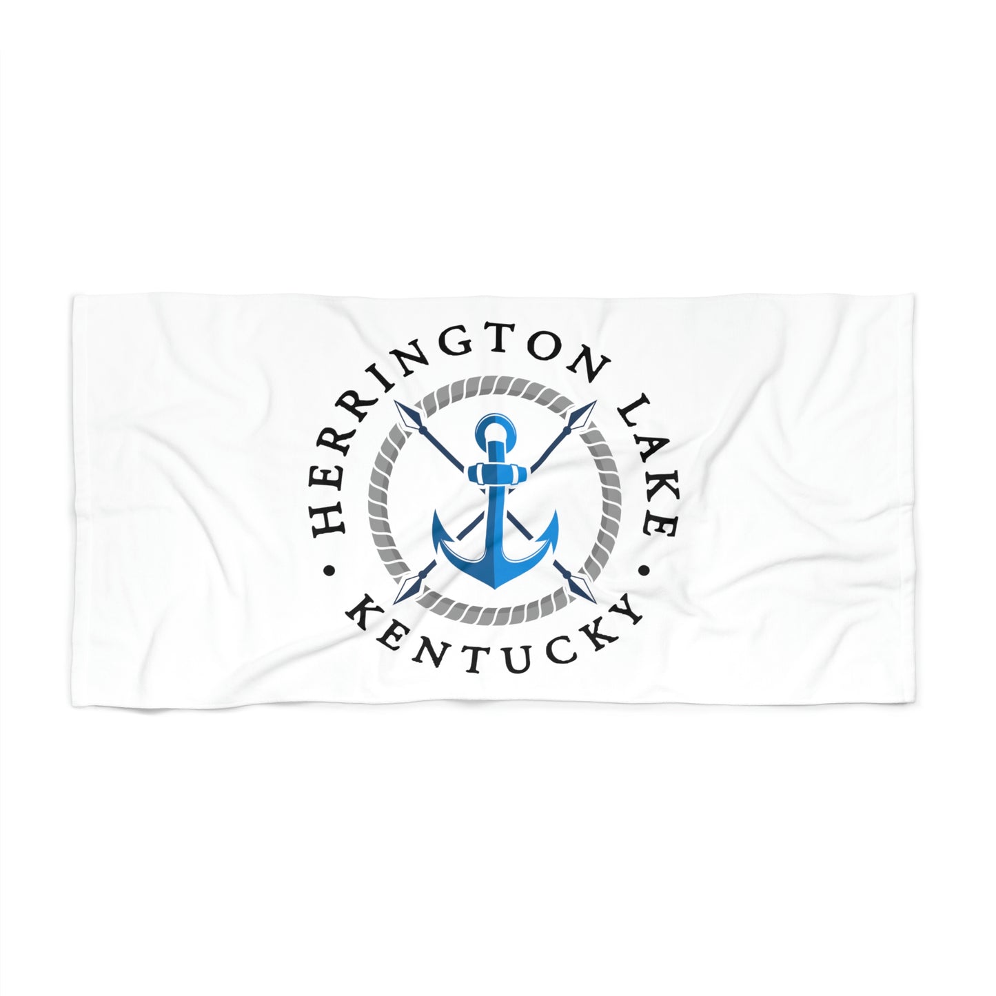 Herrington Lake Blue Anchor Beach Towel - White